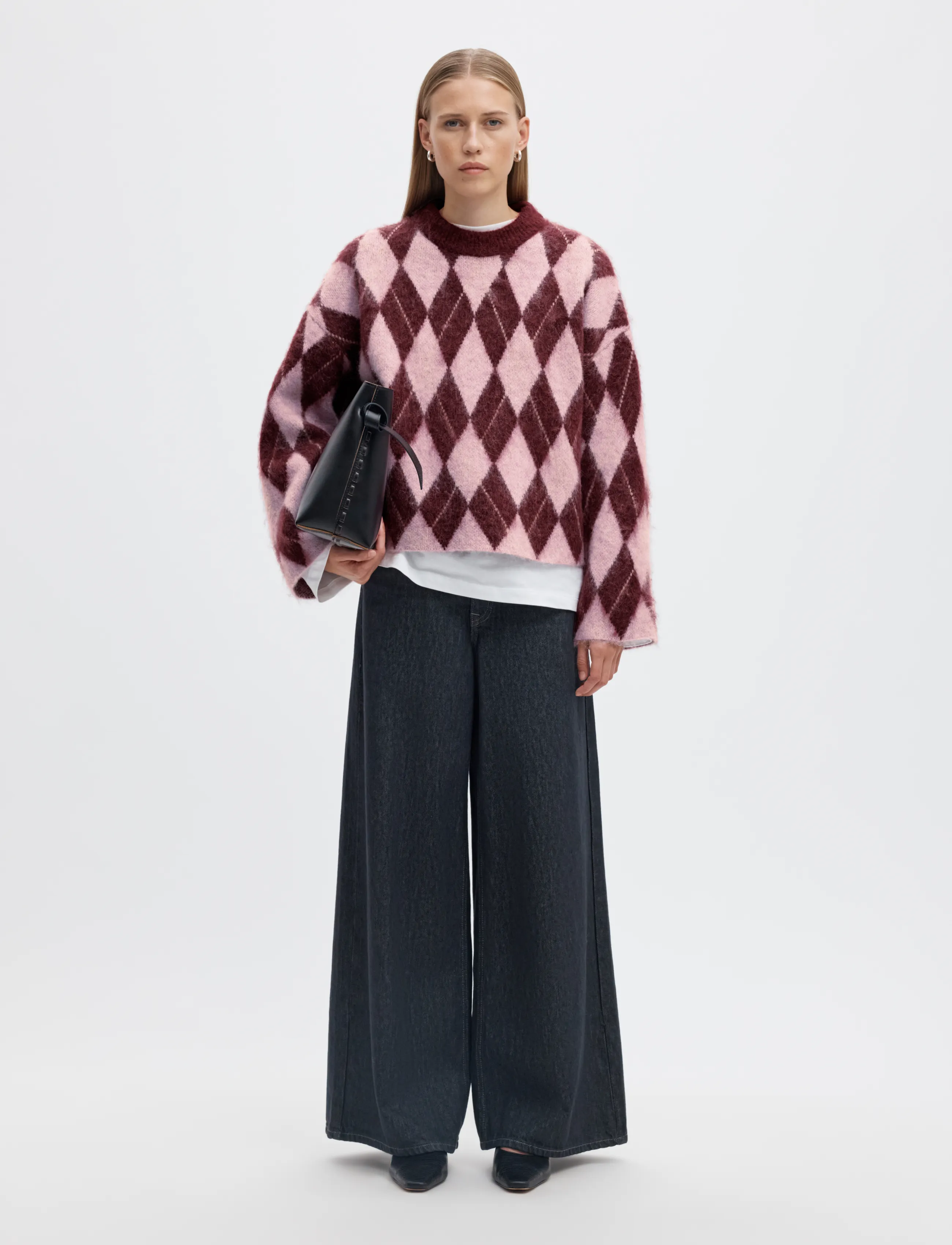 Selected - SLWLULU BRUSHED ARGYLE KNIT O-NECK NOOS - kampsunid - tawny port - 5