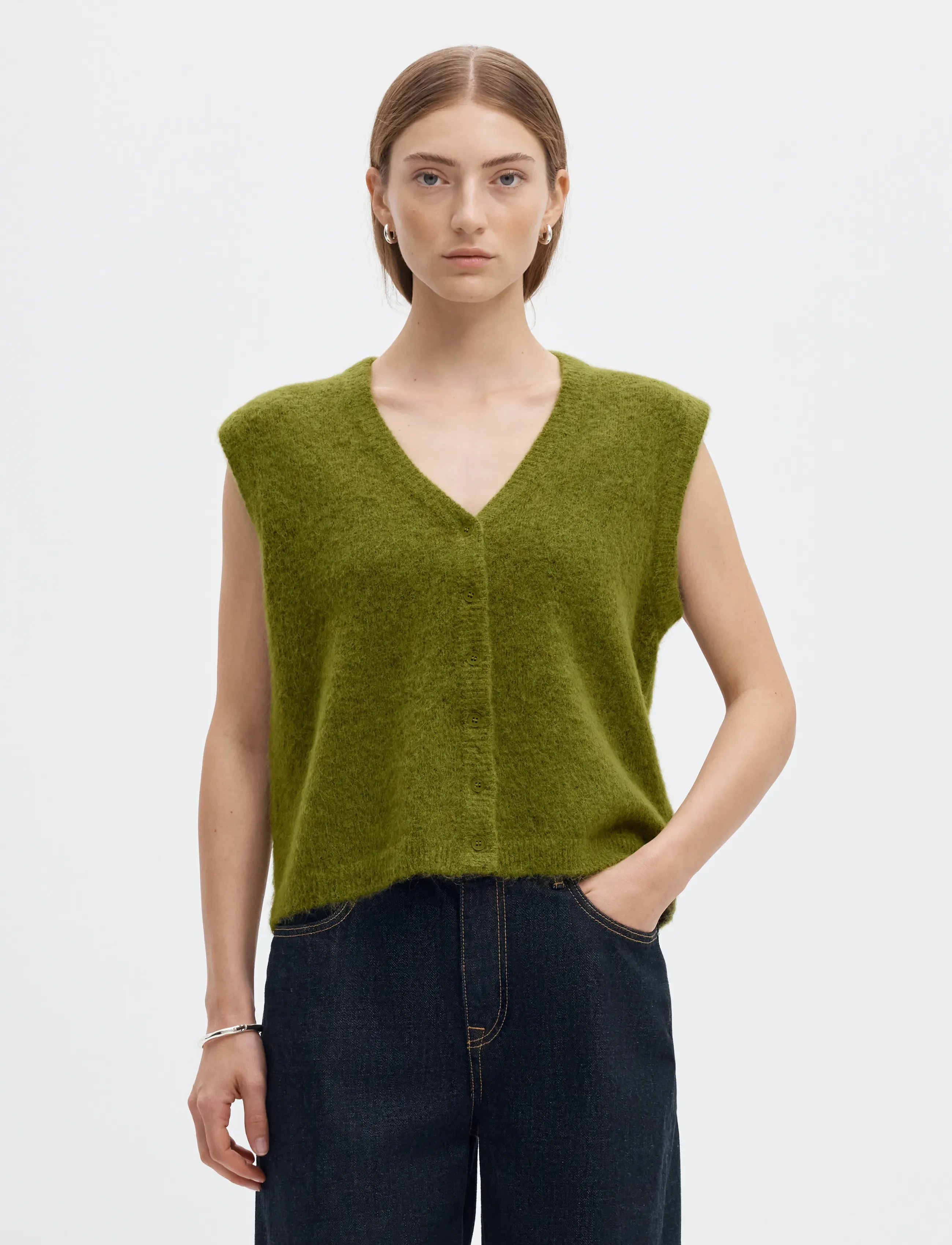 Selected - SLWLULU BRUSHED V-NECK VEST NOOS - efterårstøj - cardamom seed - 0