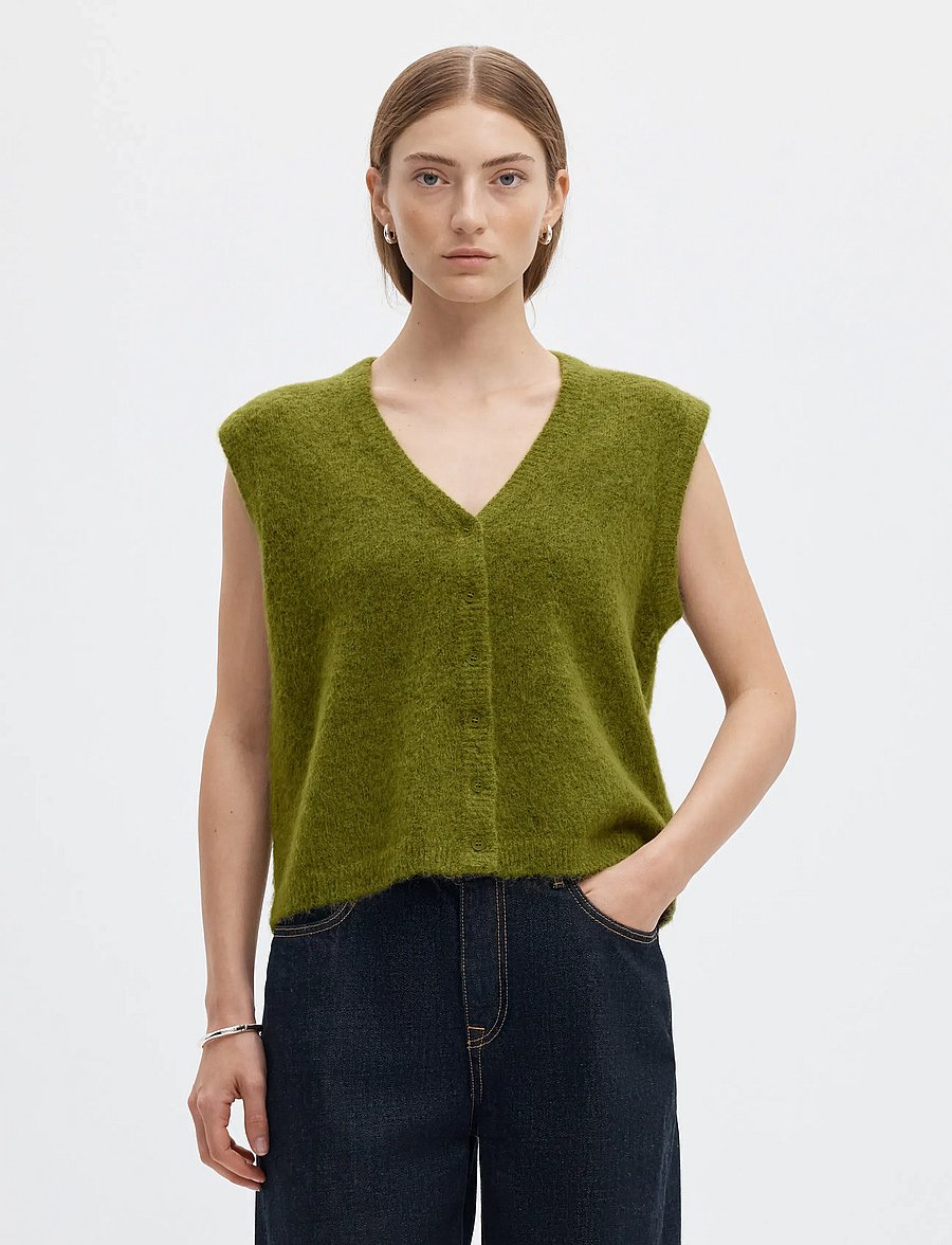 Selected - SLWLULU BRUSHED V-NECK VEST NOOS - strickwesten - cardamom seed - 0
