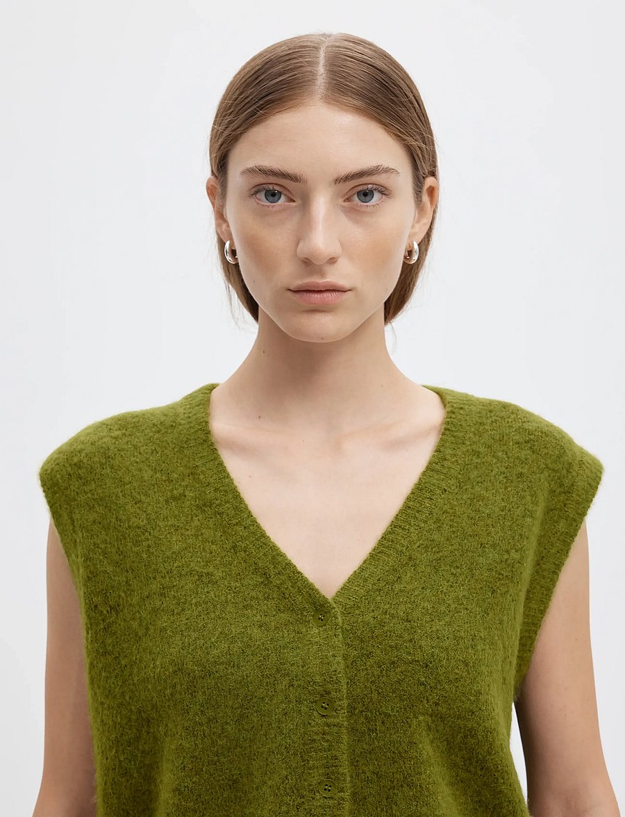 Selected - SLWLULU BRUSHED V-NECK VEST NOOS - strickwesten - cardamom seed - 4