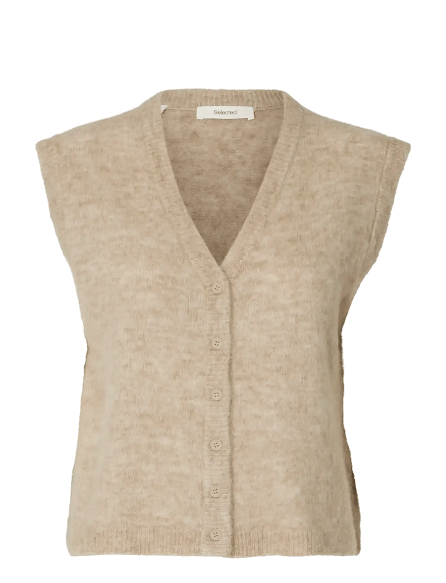 Selected - SLWLULU BRUSHED V-NECK VEST NOOS - strickwesten - island fossil - 1