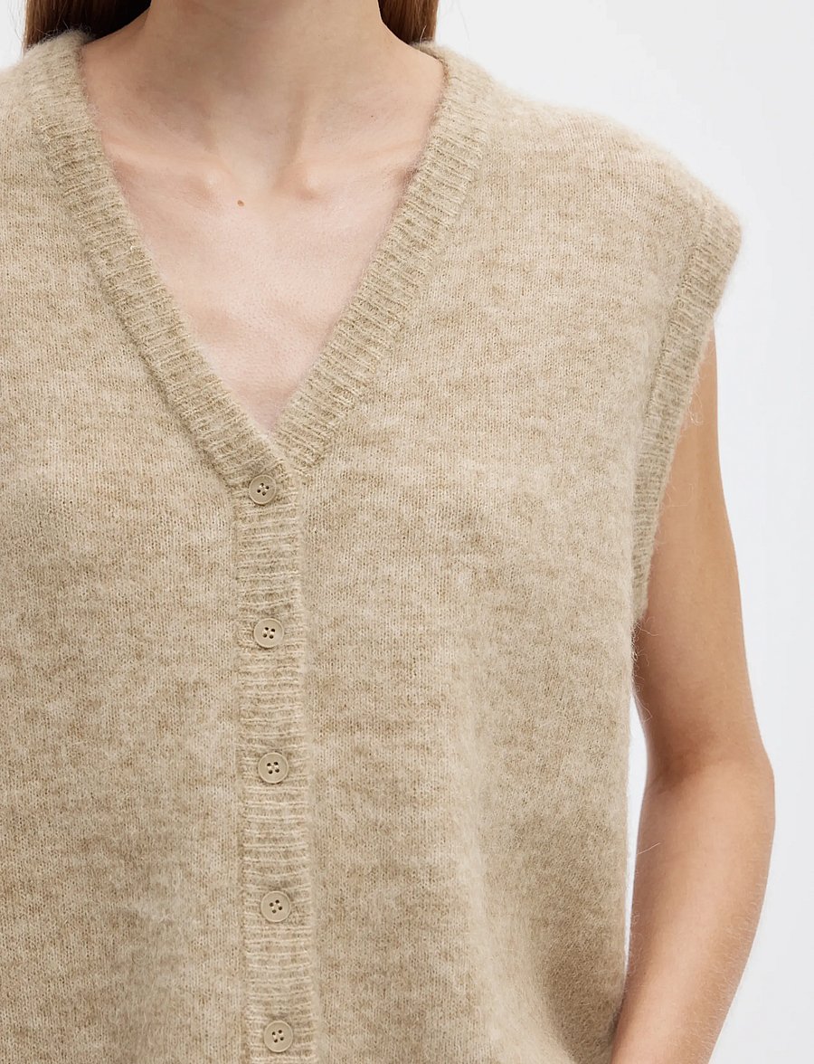Selected - SLWLULU BRUSHED V-NECK VEST NOOS - strickwesten - island fossil - 4