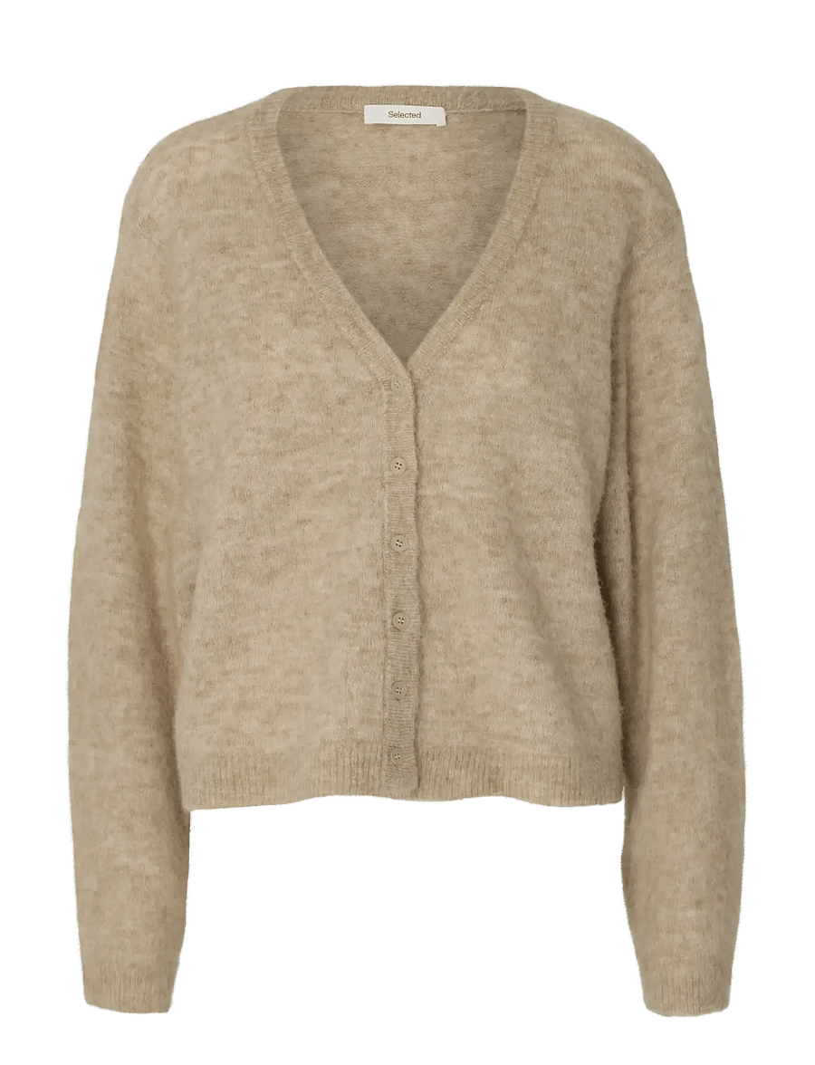 Selected - SLWLULU BRUSHED V-NECK CARDIGAN NOOS - strickjacken - island fossil - 1