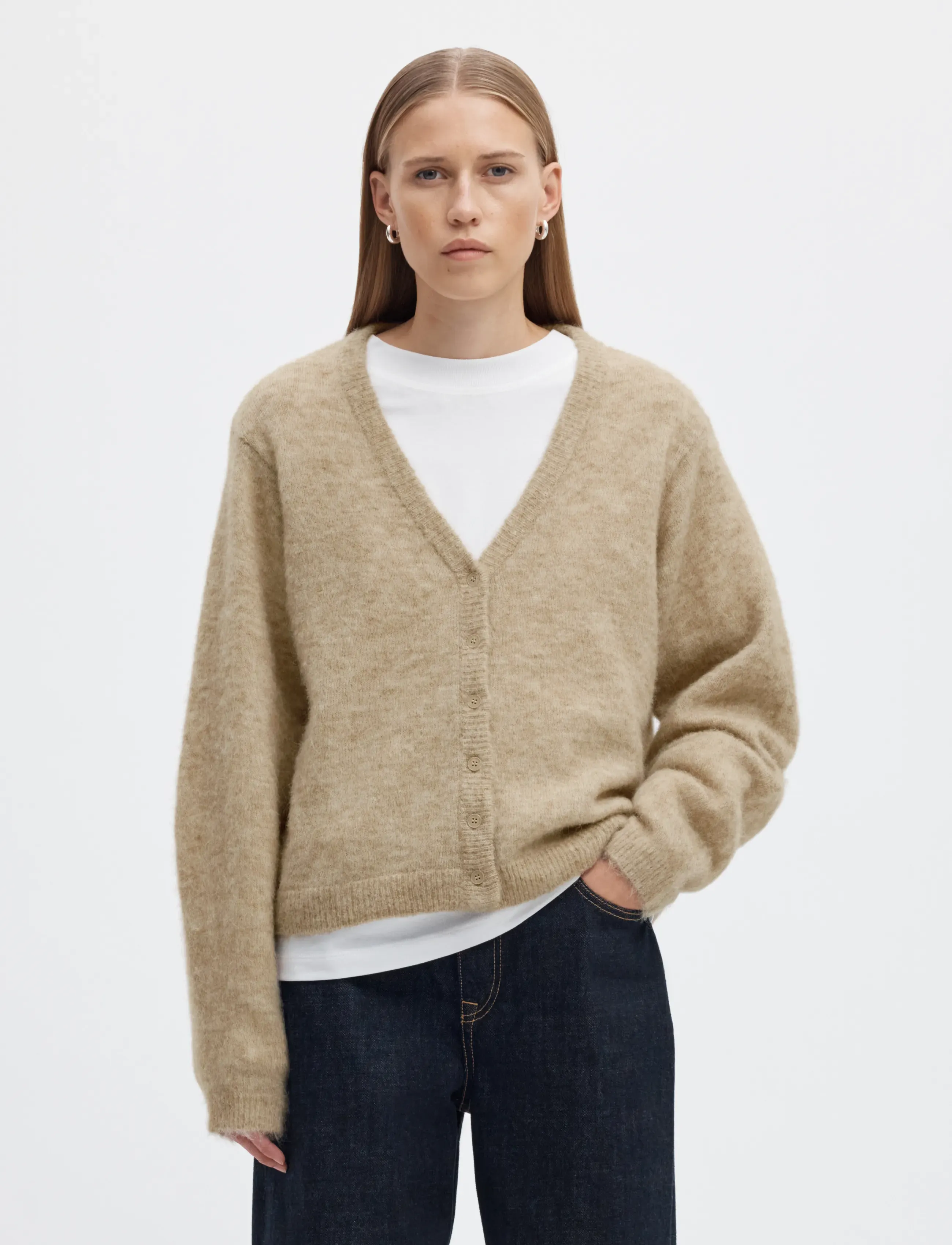 Selected SLWLULU BRUSHED V-NECK CARDIGAN NOOS - Selected - ISLAND FOSSIL / beige