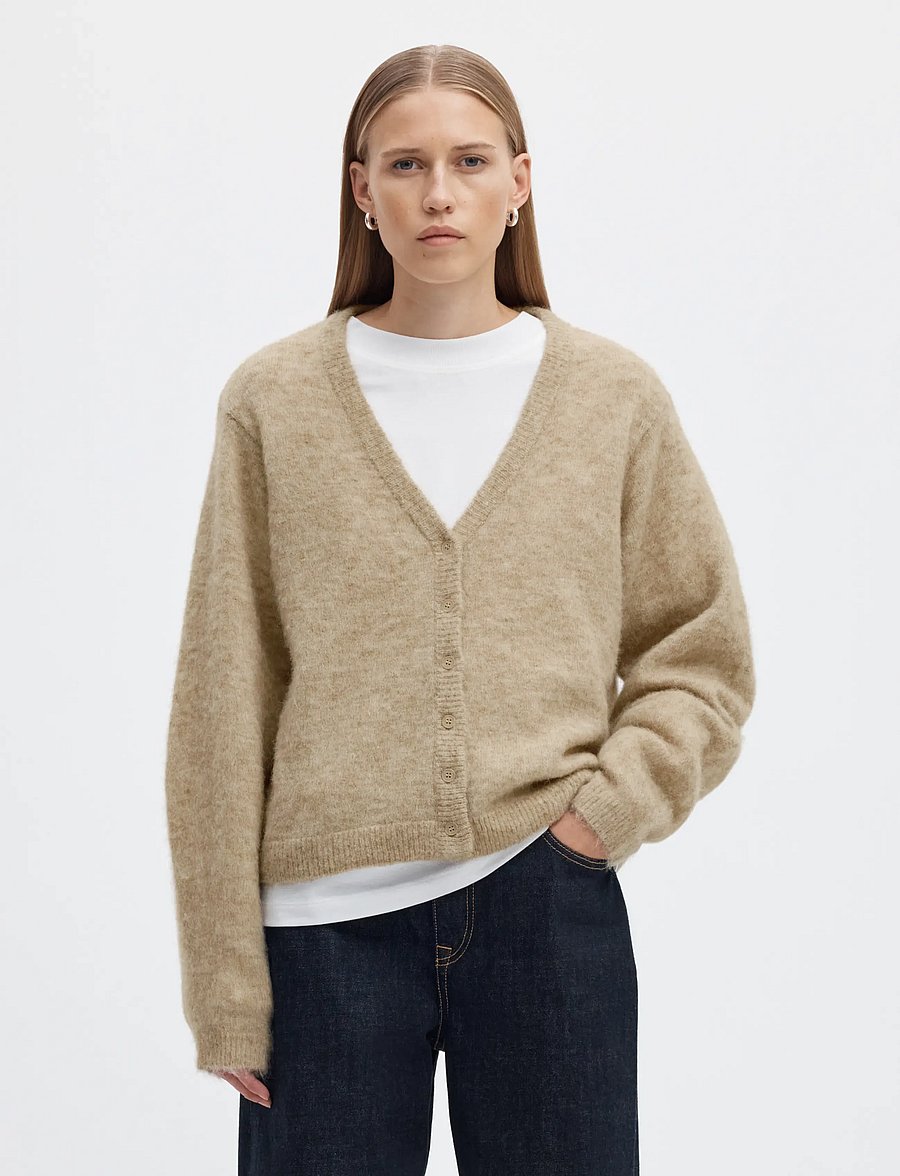 Selected - SLWLULU BRUSHED V-NECK CARDIGAN NOOS - strickjacken - island fossil - 0
