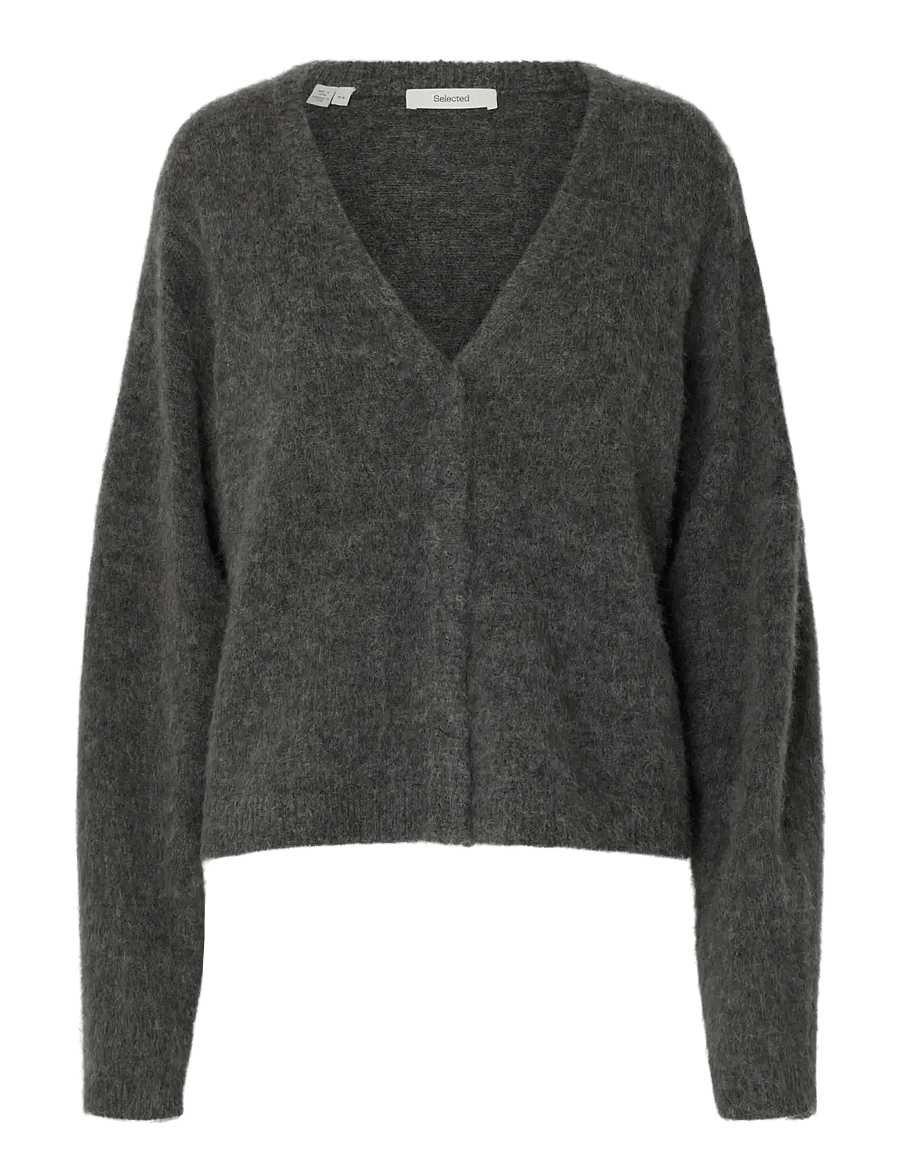 Selected - SLWLULU BRUSHED V-NECK CARDIGAN NOOS - strickjacken - medium grey melange - 1