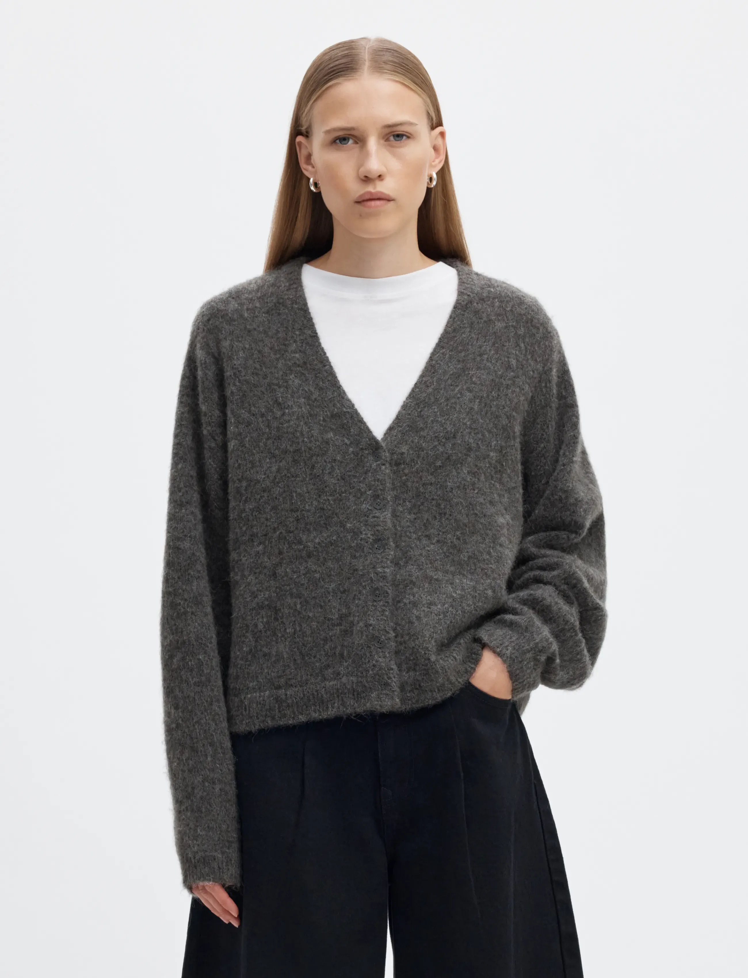 Selected SLWLULU BRUSHED V-NECK CARDIGAN NOOS - Selected - MEDIUM GREY MELANGE / grey