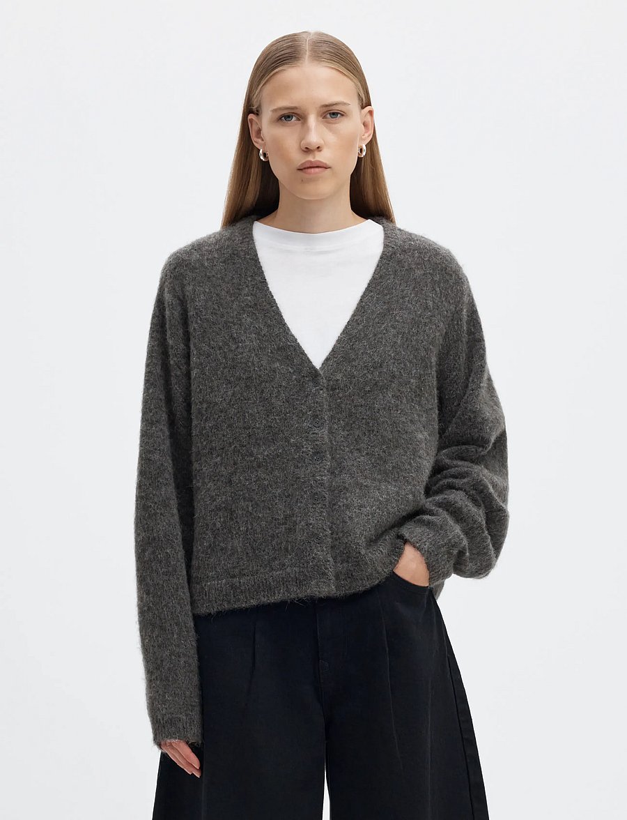 Selected - SLWLULU BRUSHED V-NECK CARDIGAN NOOS - strickjacken - medium grey melange - 0