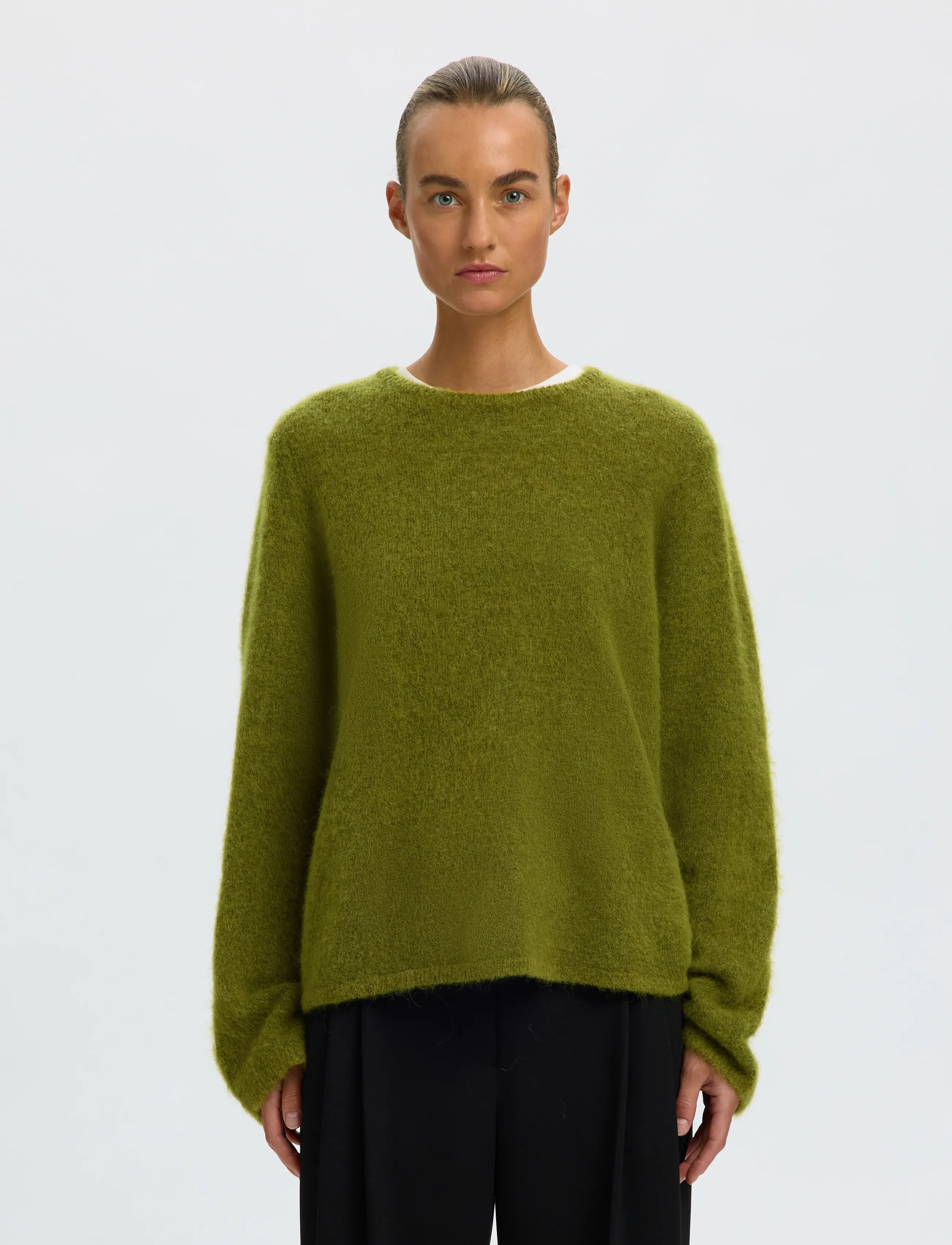 Selected - SLWLULU BRUSHED LS KNIT O-NECK NOOS - jumpers - cardamom seed - 0