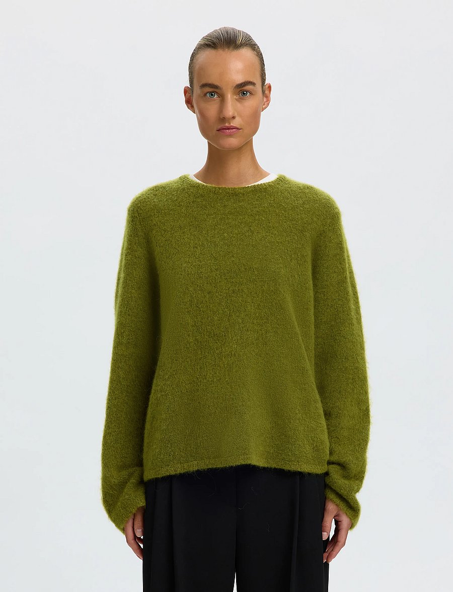 Selected - SLWLULU BRUSHED LS KNIT O-NECK NOOS - jumpers - cardamom seed - 0