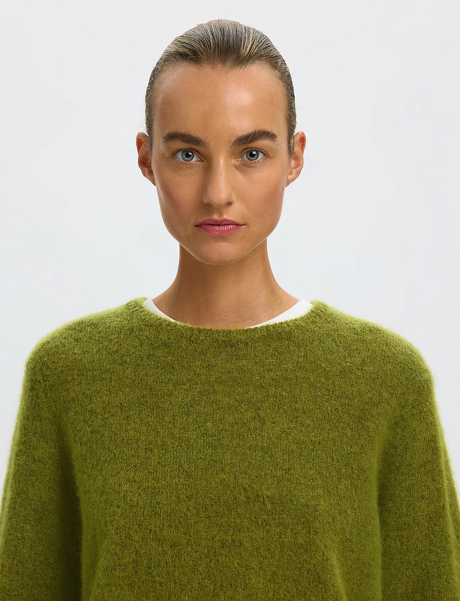 Selected - SLWLULU BRUSHED LS KNIT O-NECK NOOS - jumpers - cardamom seed - 4