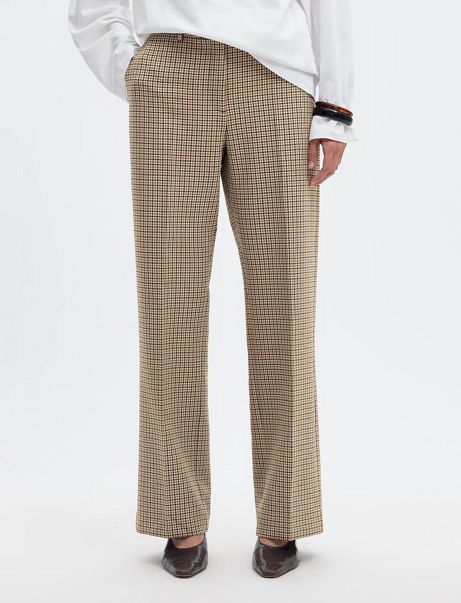 Selected - SLWRITA MW WIDE PANT CHECK - bukser med brede ben - monks robe - 0