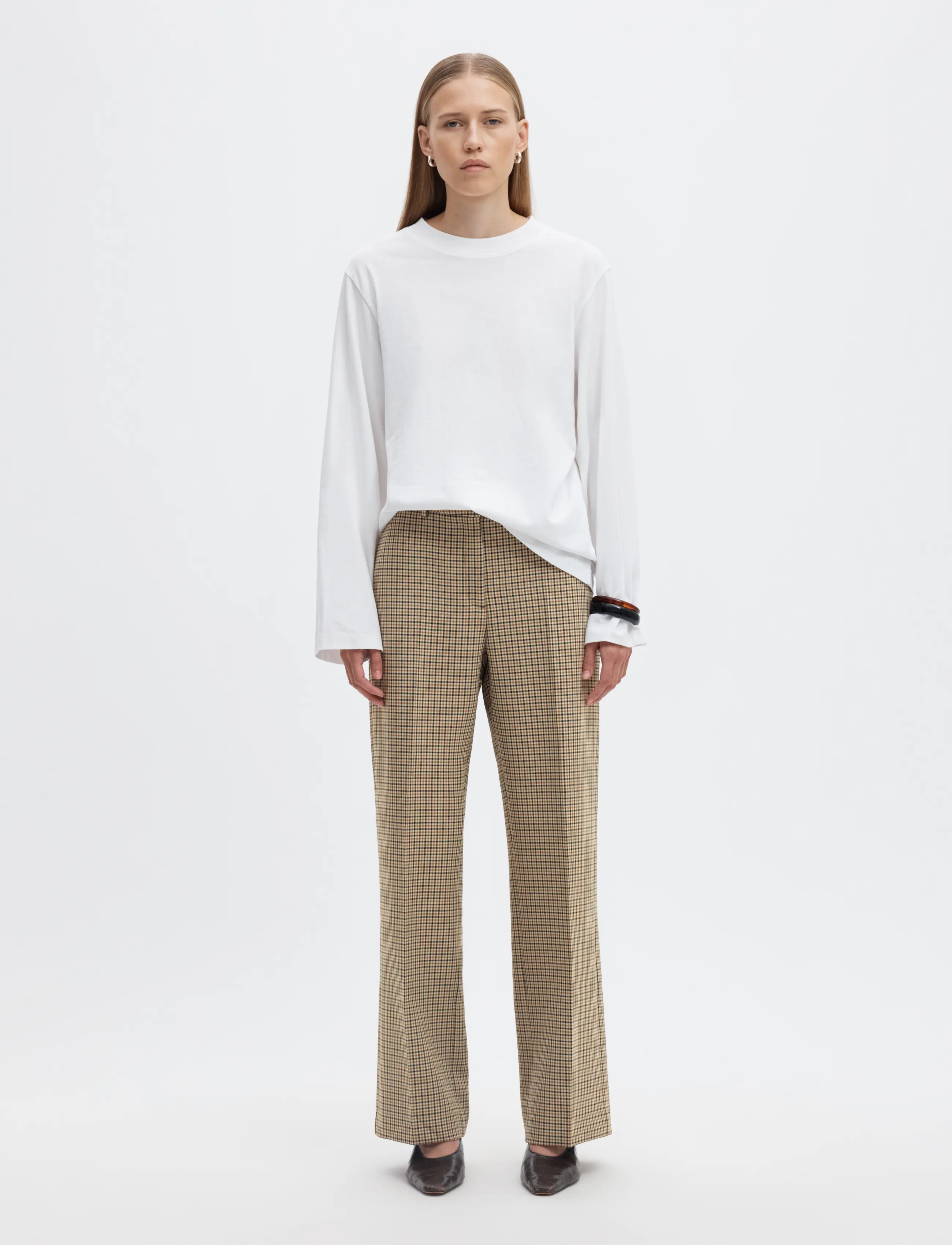 Selected - SLWRITA MW WIDE PANT CHECK - bukser med brede ben - monks robe - 3