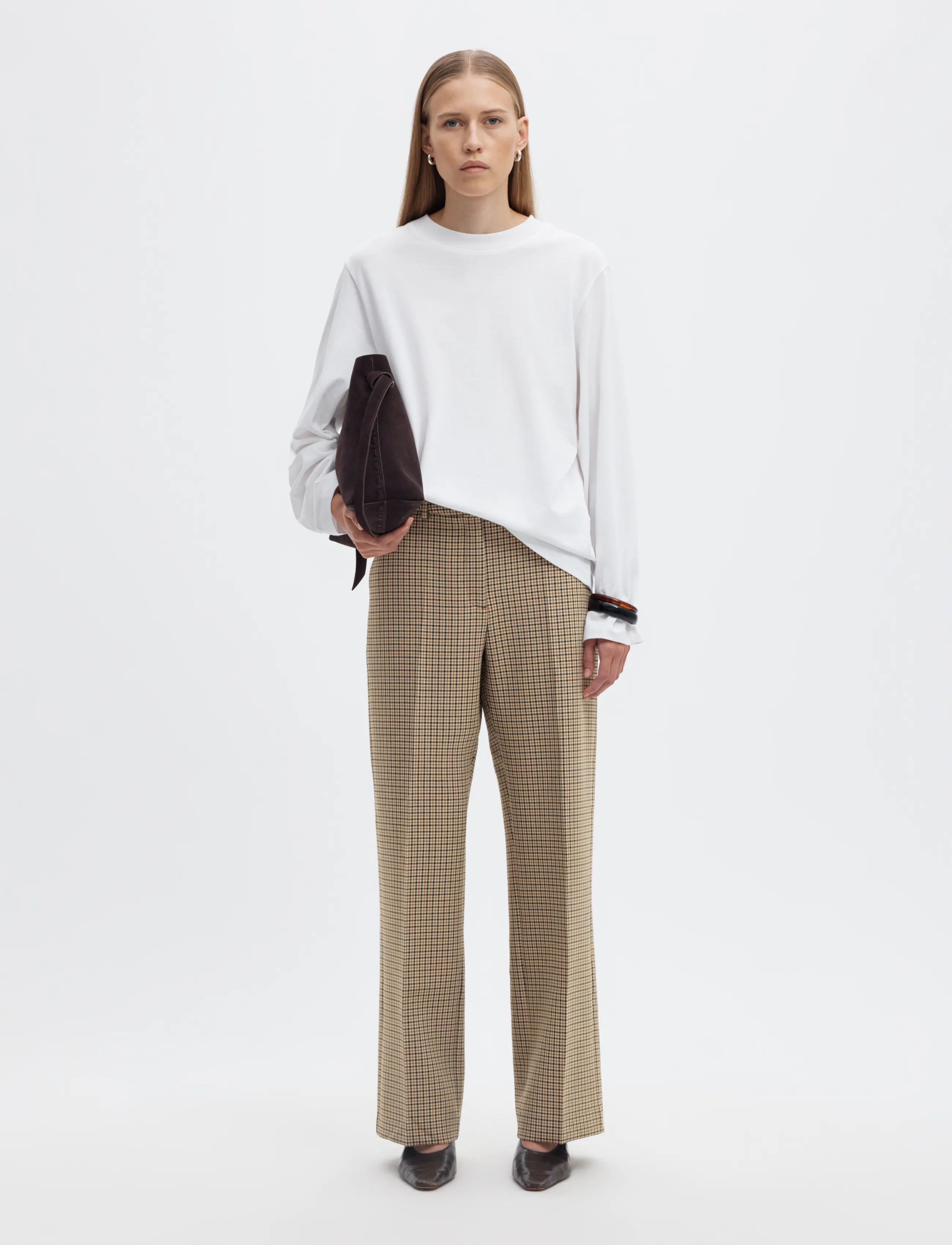 Selected - SLWRITA MW WIDE PANT CHECK - bukser med brede ben - monks robe - 5