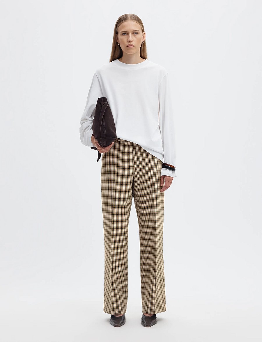 Selected - SLWRITA MW WIDE PANT CHECK - bukser med brede ben - monks robe - 5