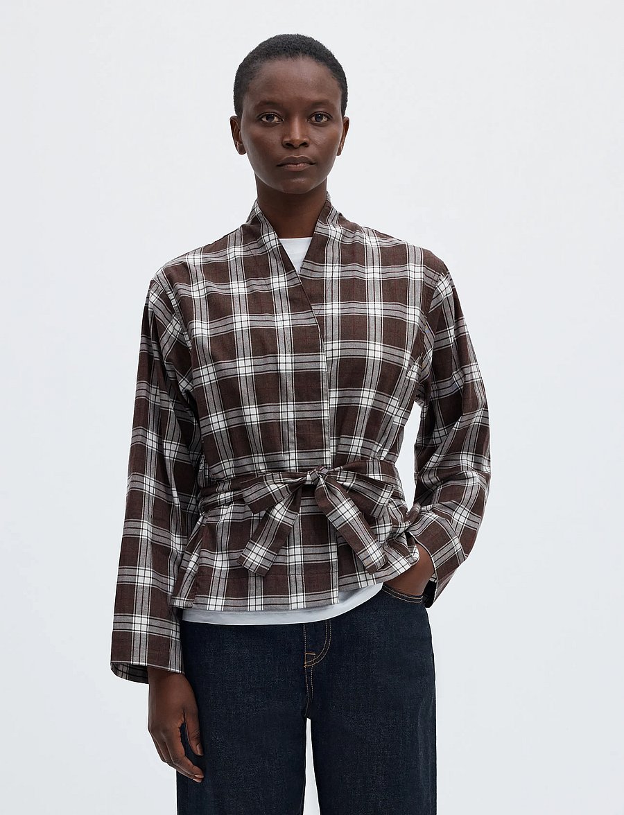 Selected - SLWJAYLEN MEL LS CHECK KIMONO TOP - långärmade blusar - delicioso - 0