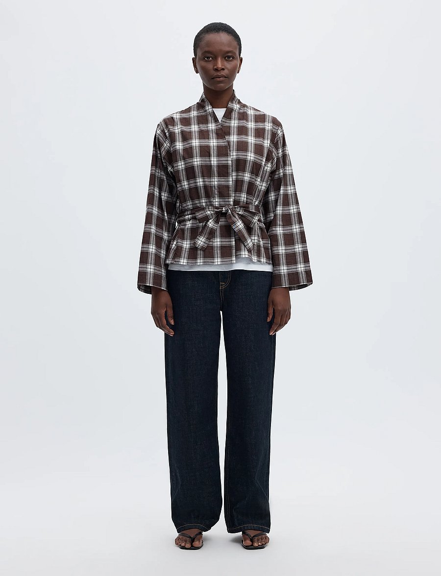 Selected - SLWJAYLEN MEL LS CHECK KIMONO TOP - långärmade blusar - delicioso - 4
