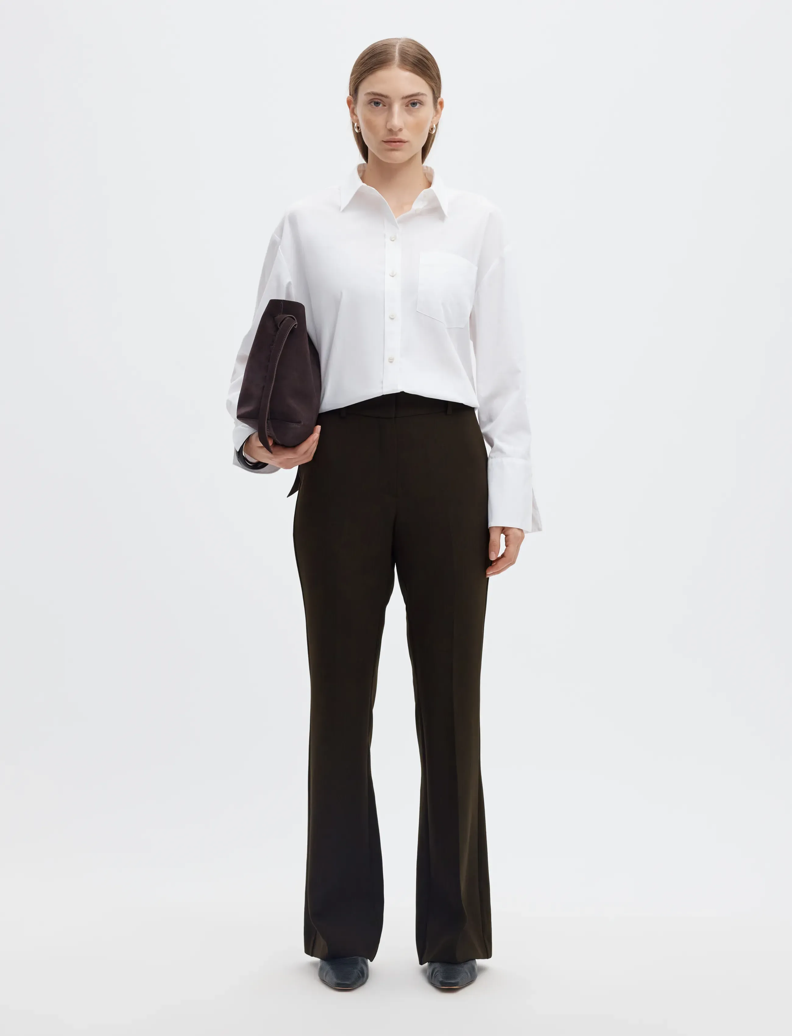 Selected - SLWRITA MW SLIM FLARED PANT MEL - utsvängda byxor - delicioso - 4