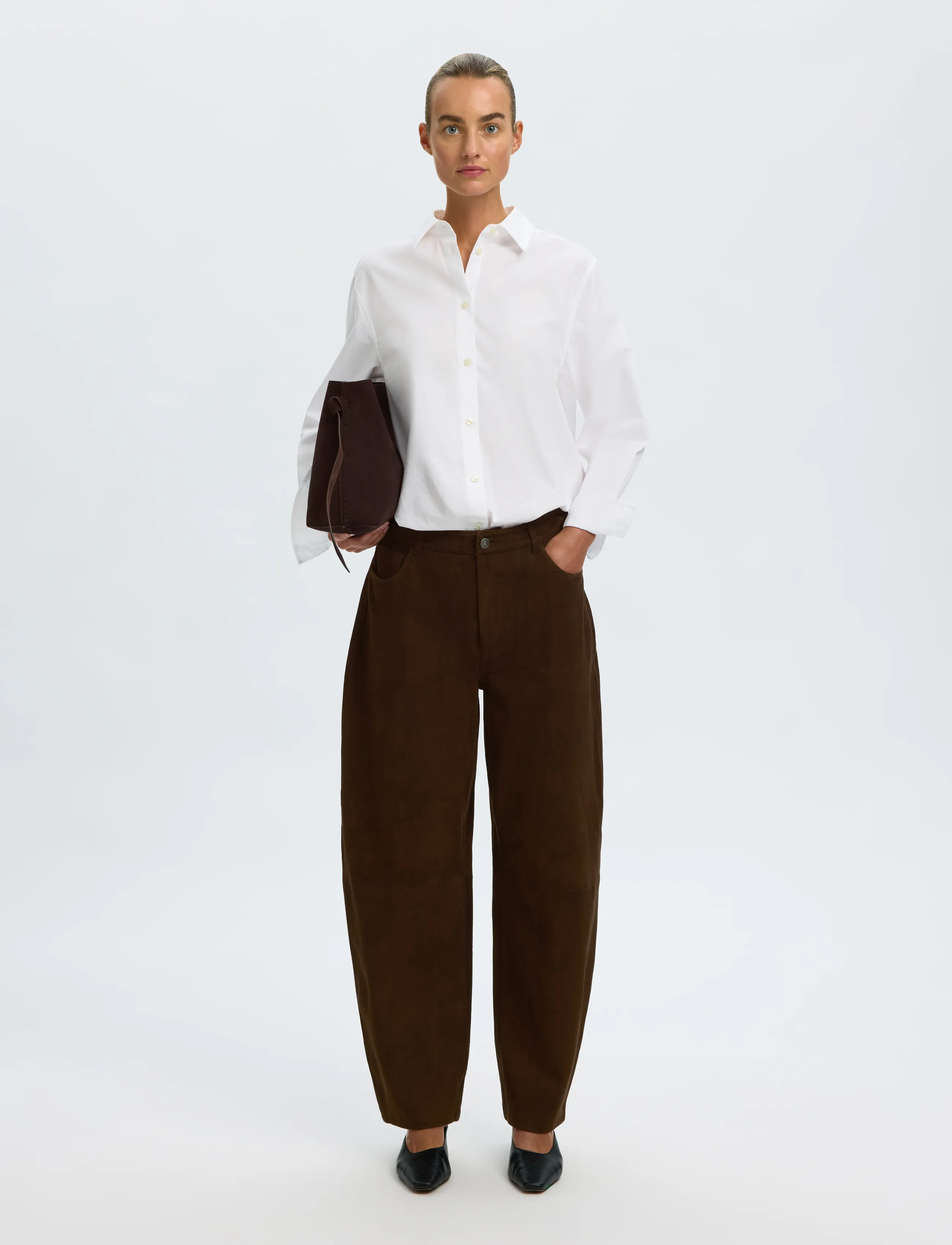 SELECTED Slwkaya Mw Suede Barrel Trouser skinnbyxor dam – bild 5