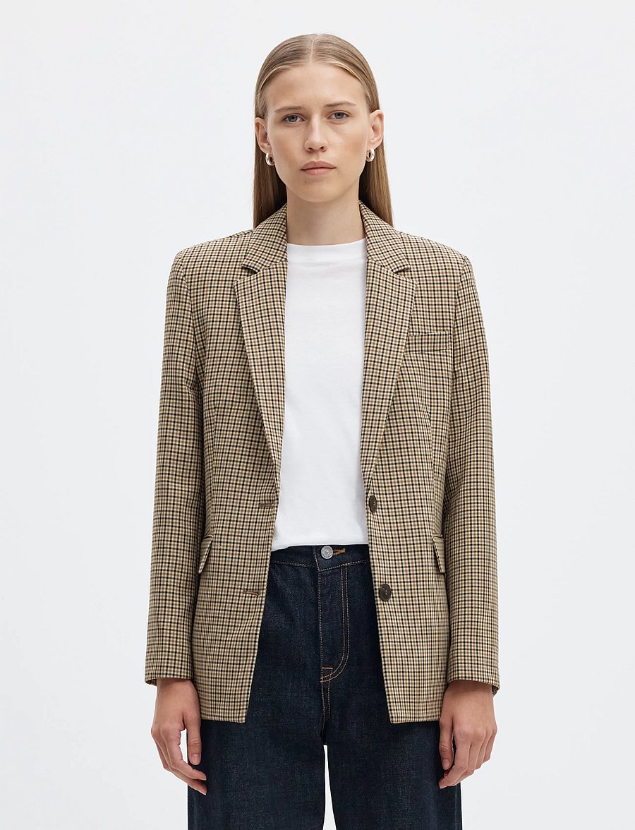 Selected - SLWRITA LS CLASSIC BLAZER CHECK - enkeltradede blazere - monks robe - 0