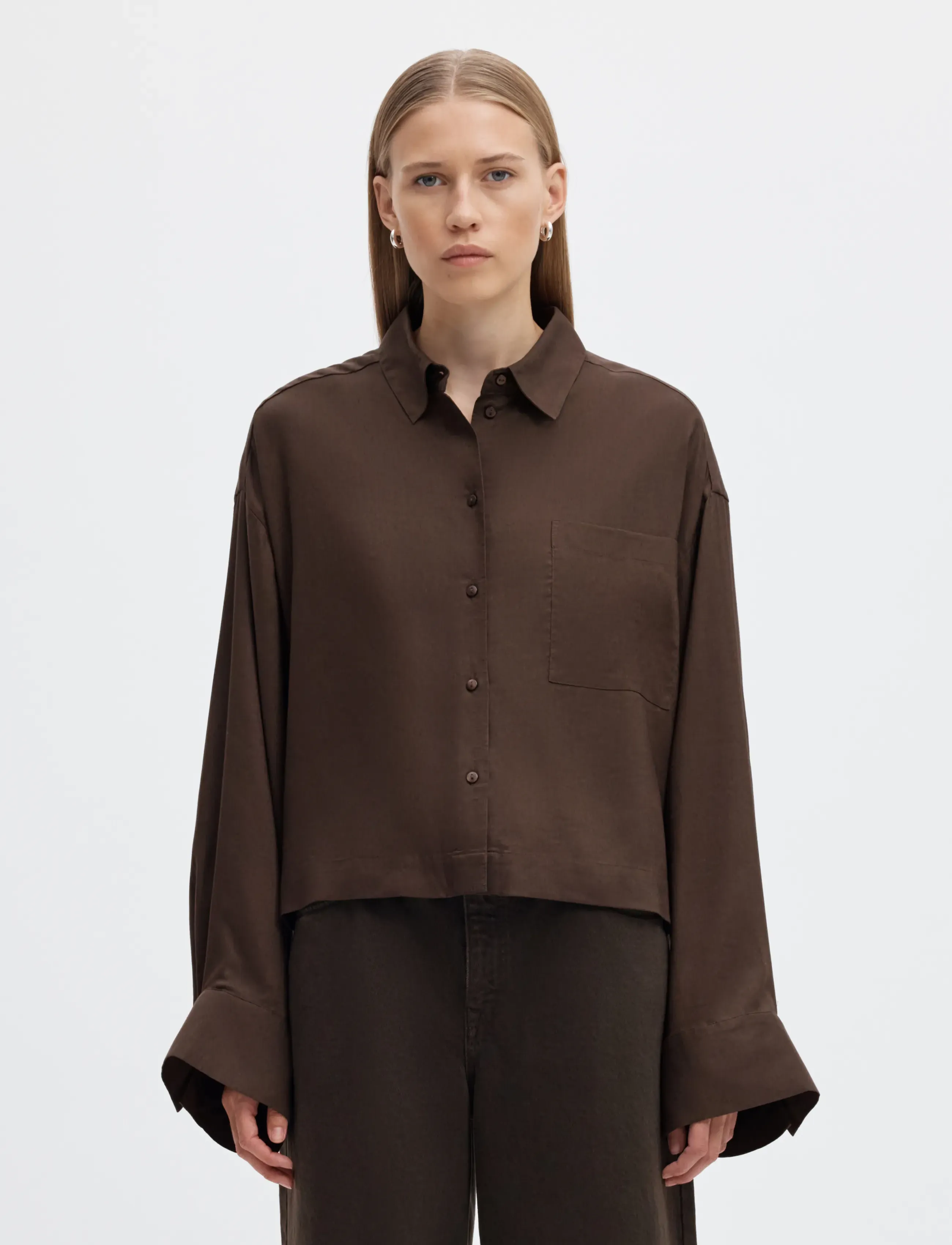 Selected SLWCAIN-ASTHA LS BOXY CROPPED SHIRT - Langärmlige Hemden - DELICIOSO / brown