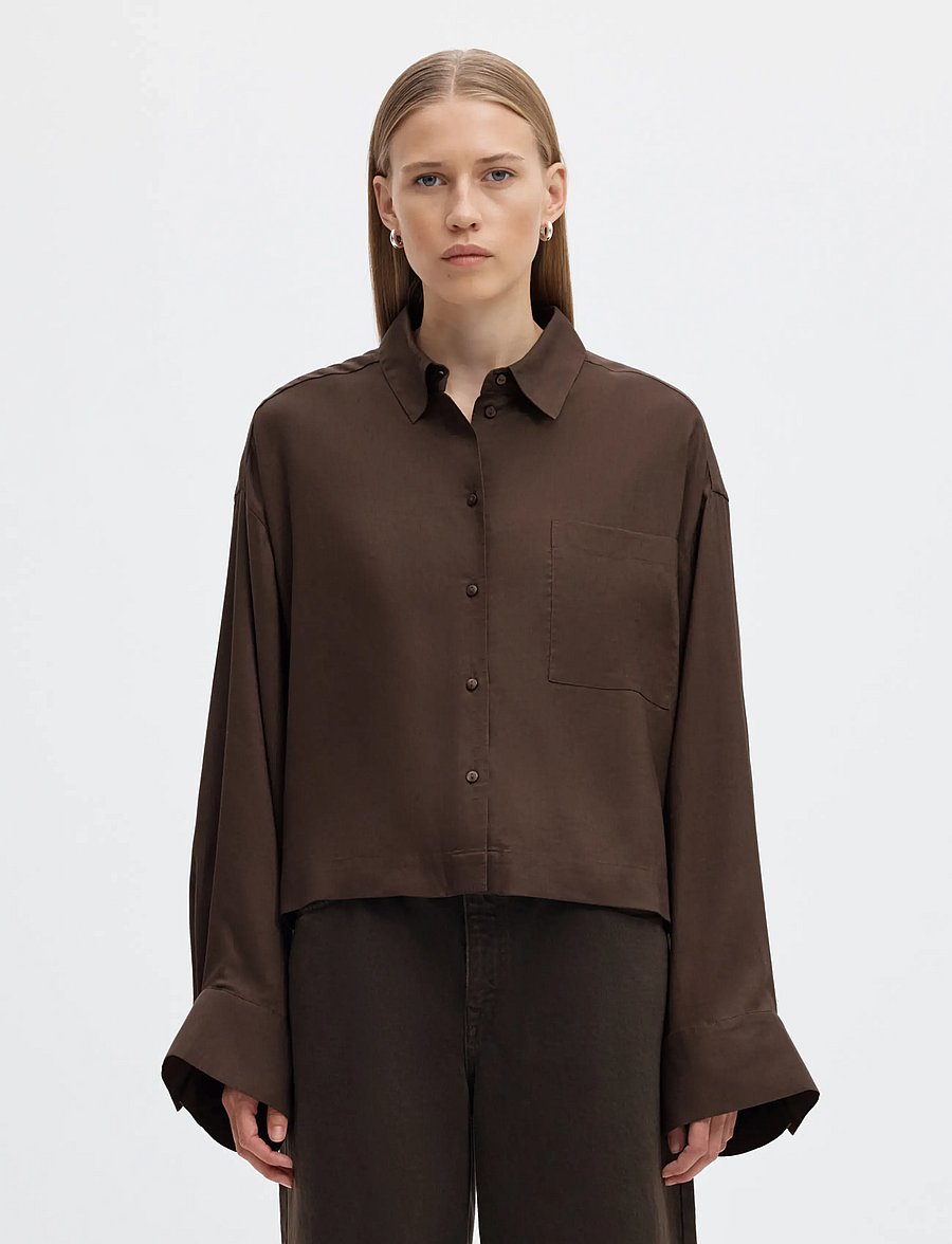 Selected - SLWCAIN-ASTHA LS BOXY CROPPED SHIRT - langärmlige hemden - delicioso - 0