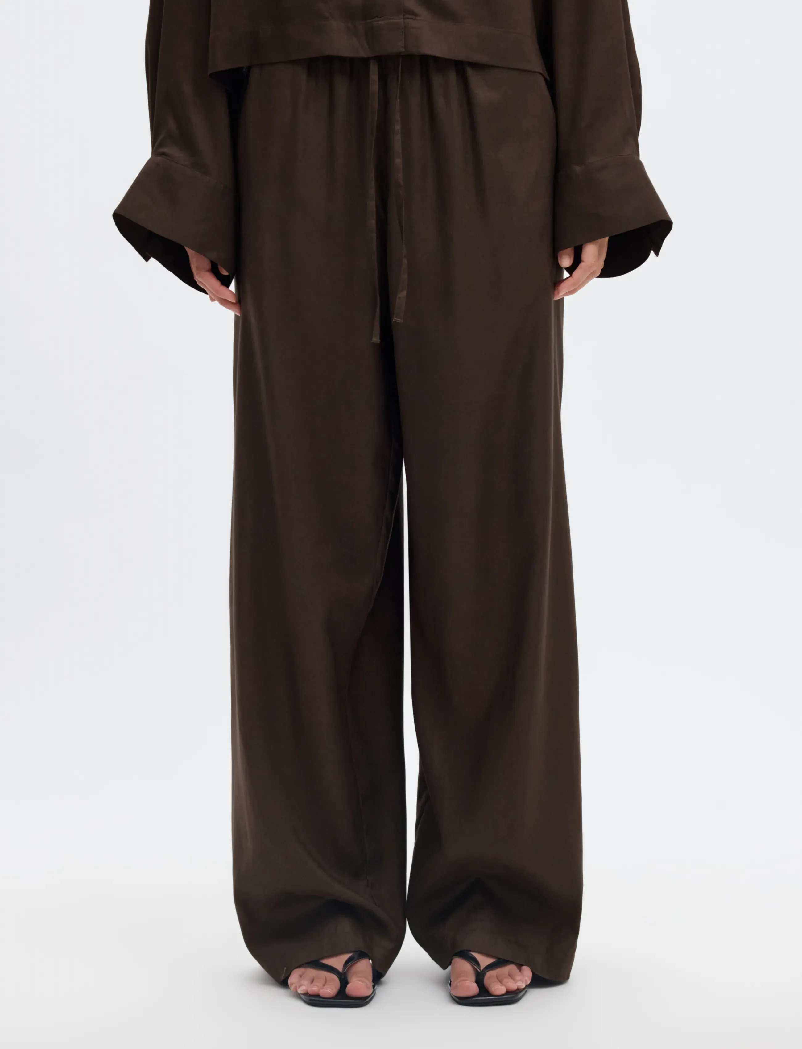 Selected SLWCAIN HW ELASTICATED WIDE PANT - Riided - DELICIOSO / brown