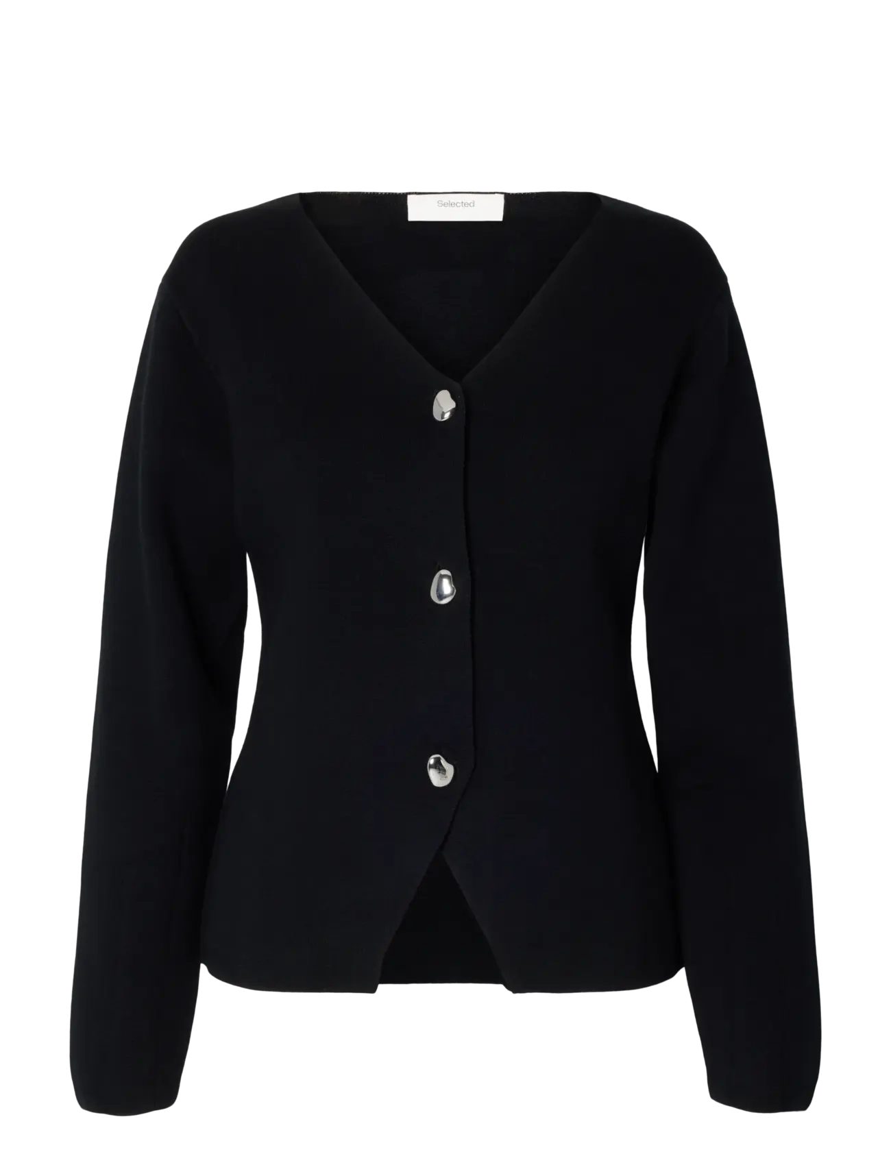 Selected SLWMIKA LS KNIT V-NECK CARDIGAN - Cardigans - BLACK / black