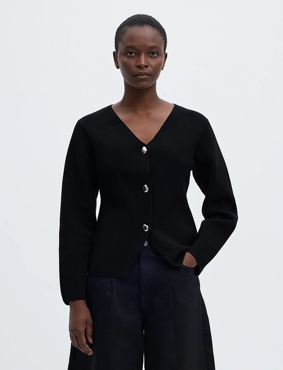 Selected - SLWMIKA LS KNIT V-NECK CARDIGAN - cardigans - black - 0