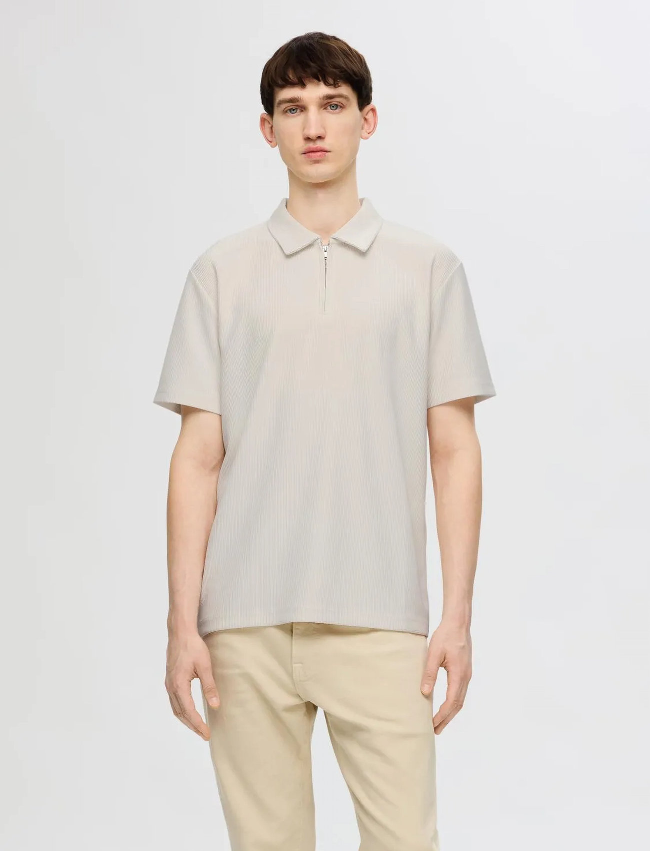 Selected Slhrelax-Plisse Half Zip Ss Polo Ex - Black - S 2