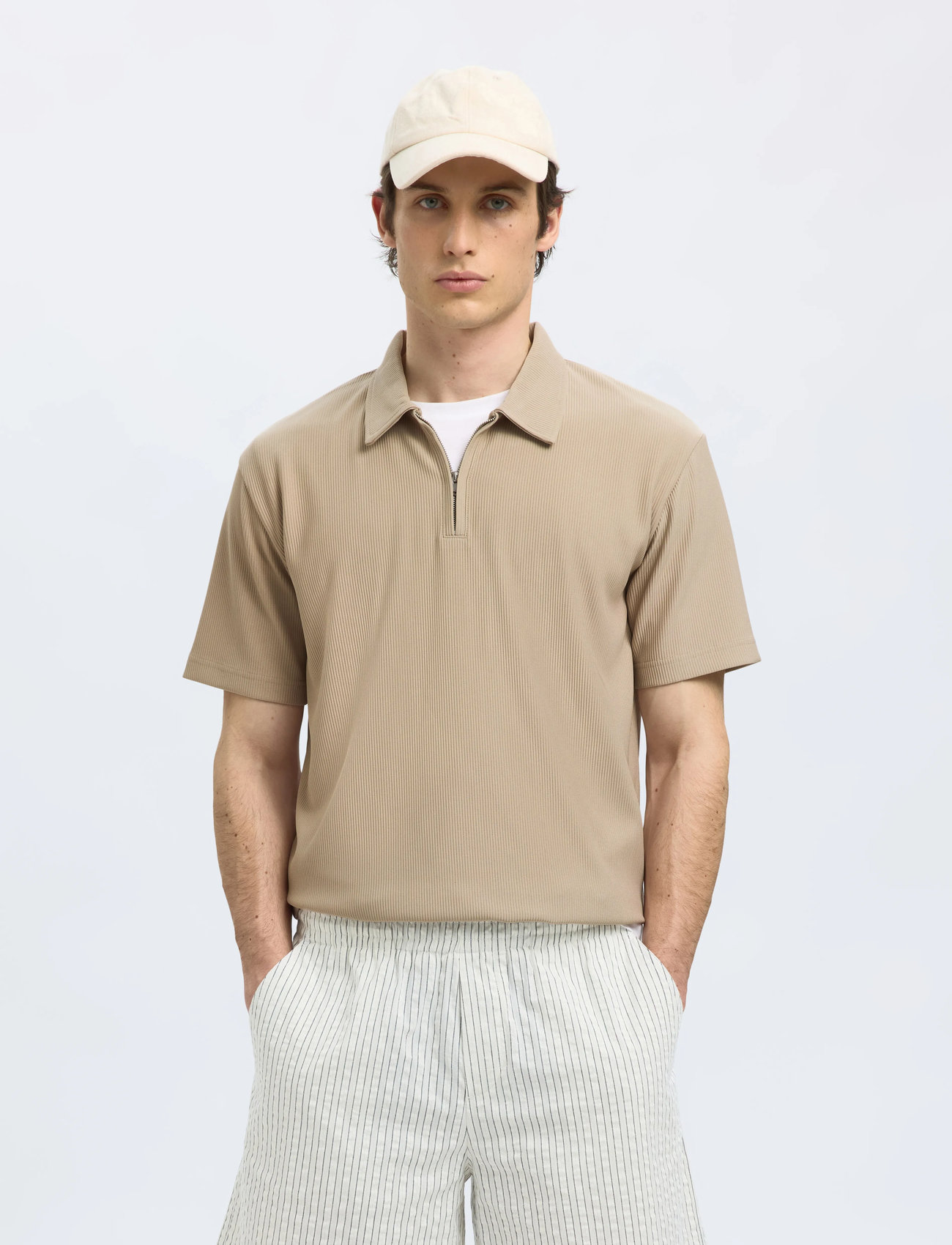 Selected Slhrelax-Plisse Half Zip Ss Polo Ex - Black - S 1