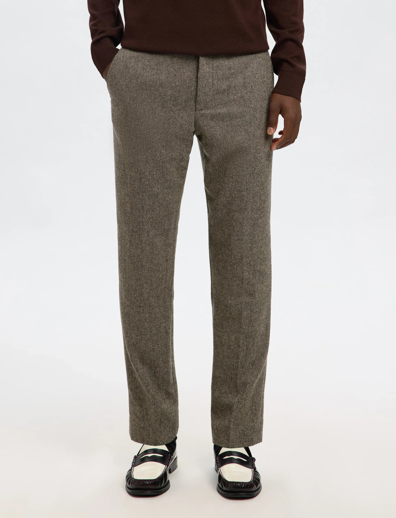 Selected Slhslim-Reed Wool Trs Noos, Mænd, Slim Fit Uldbukser, Brun, Str: 54