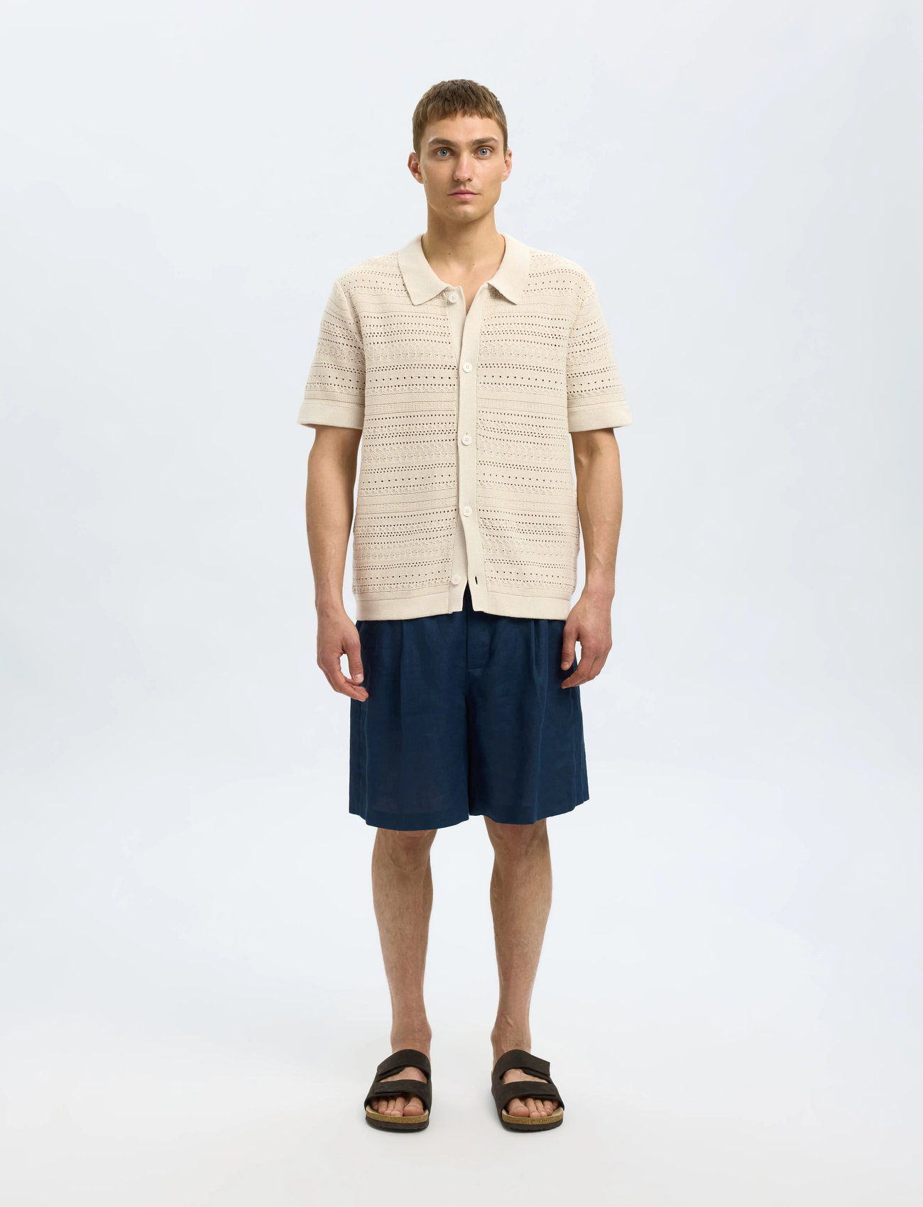 Selected Slhpalo Ss Knit Crochet Polo Cardigan - - S 1