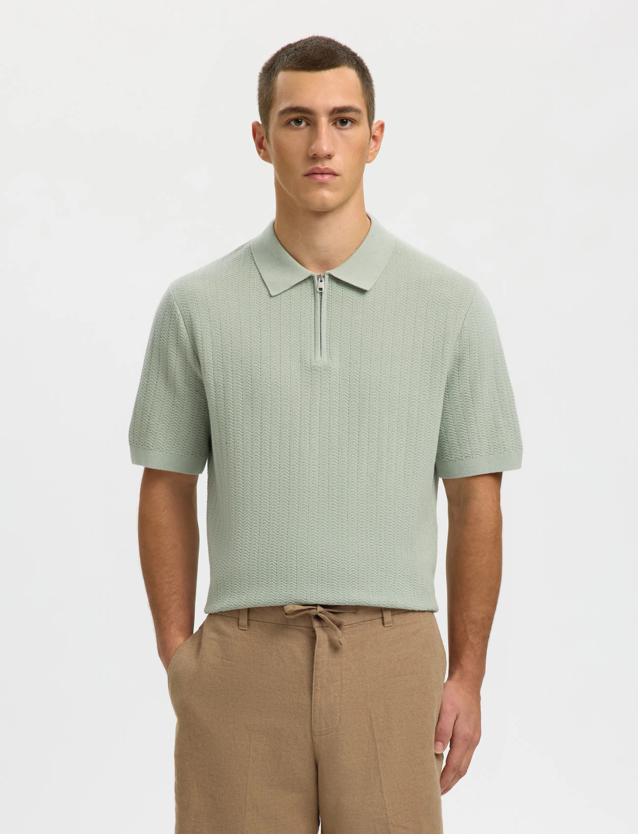 Selected Slmcran Ss Knit Structure Zip Polo Noos - - S 1