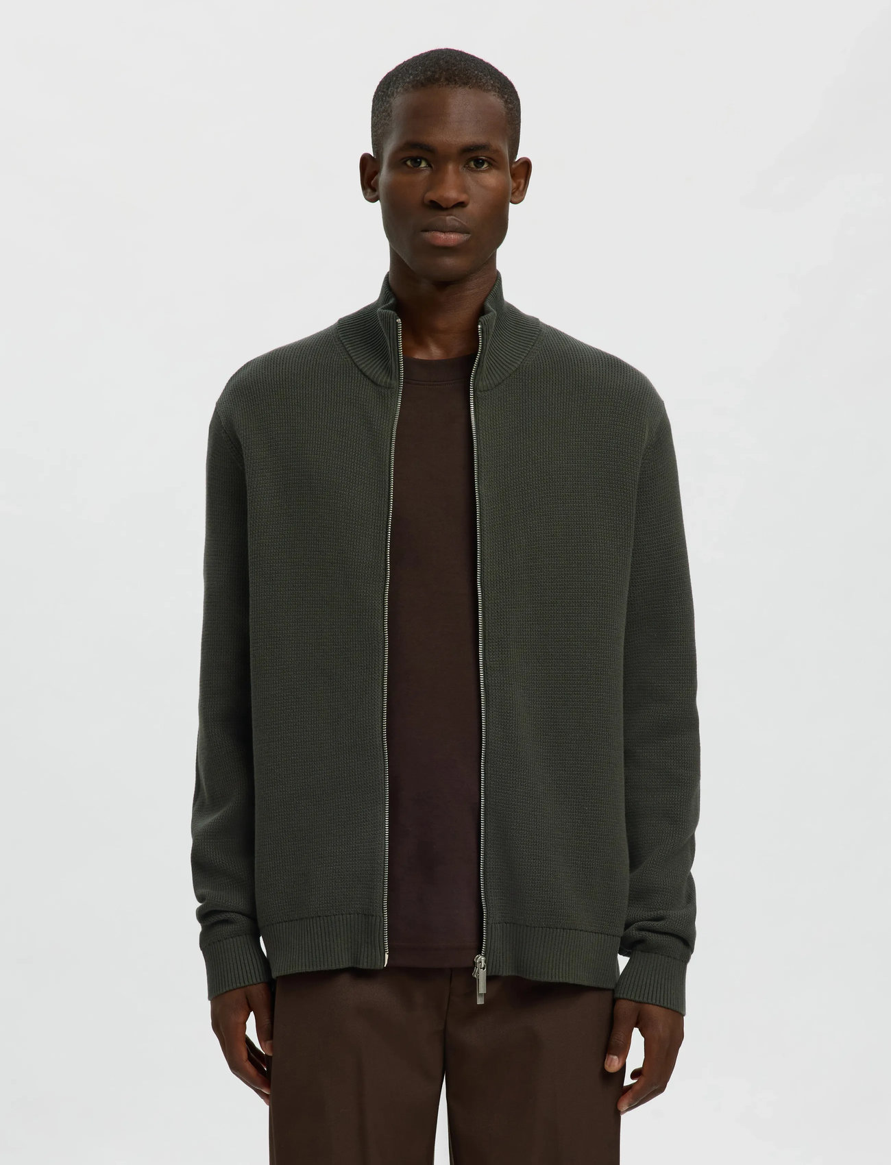 Selected Slmdane Ls Knit Structure Full Zip Noos - Green - M 2