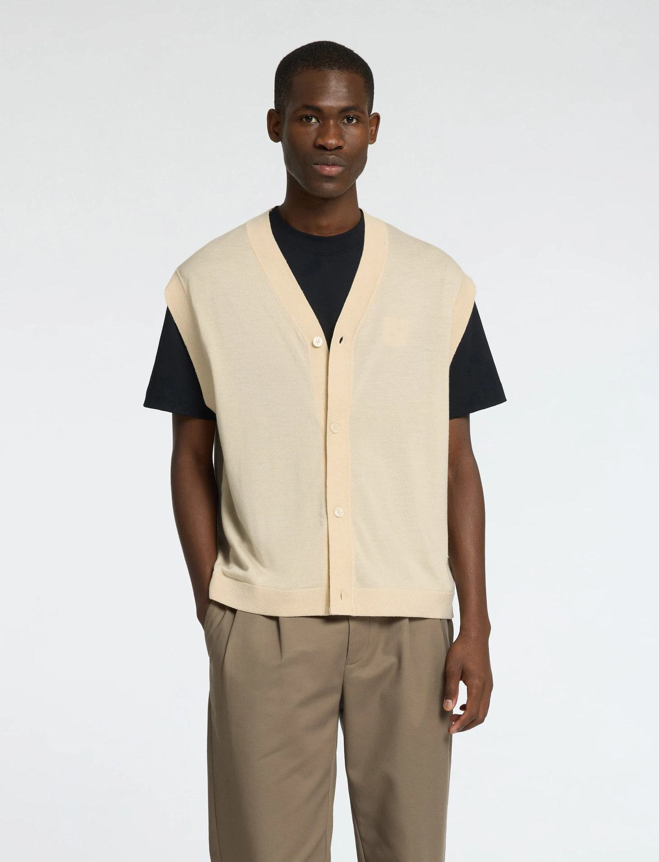 Selected Slhtray Knit Merino Vest Cardigan Ex - Cream - S 1