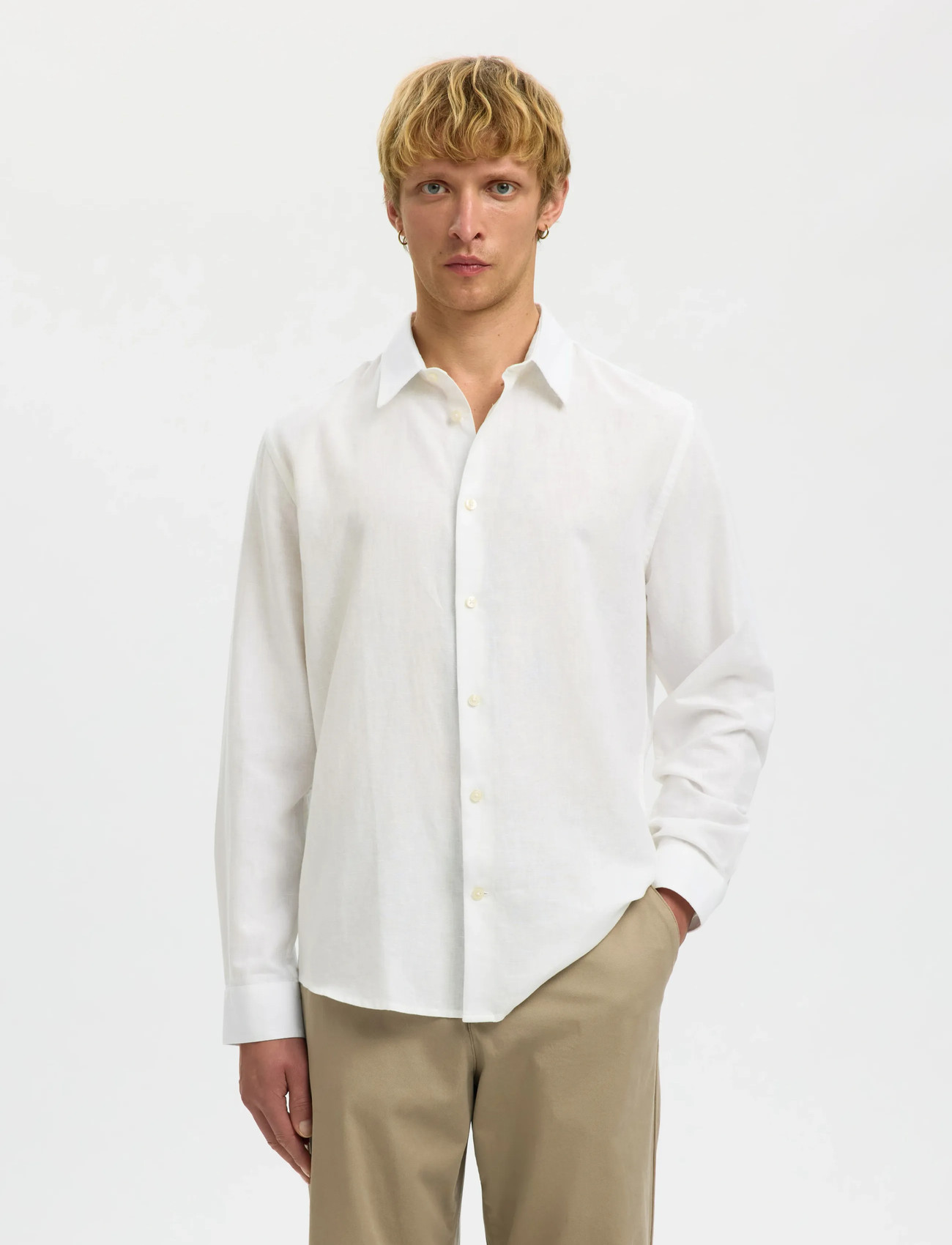 Selected Slmregclay Linenblend Ls Shirt Cla Noos - Khaki green - S 2