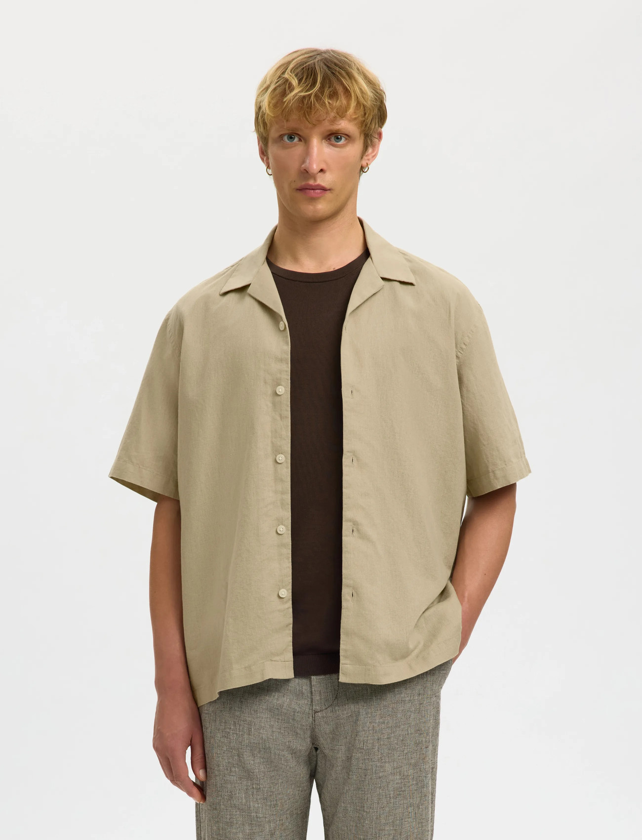 Selected Slmrlxcasper Clay Linenblend Ss Sht Noos - - S 1