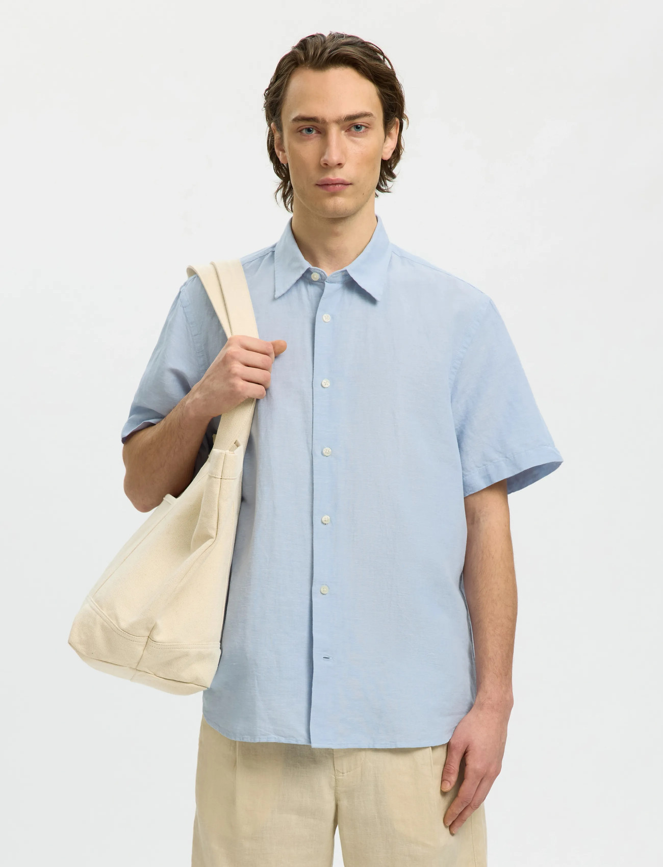 Selected Slmregclaus Clay Linenblend Ss Sht Noos - Khaki green - S 1