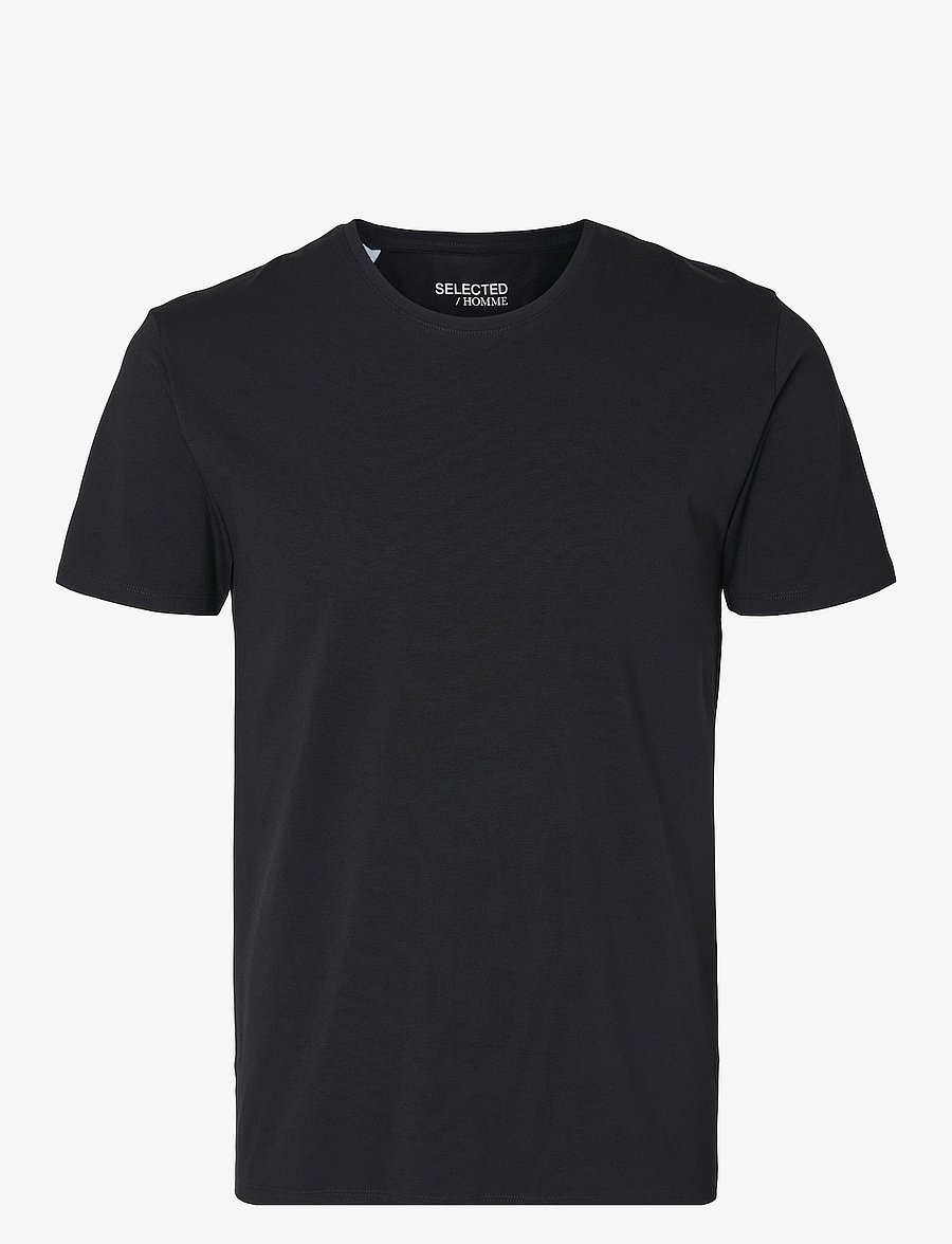 Selected - SLMNEWPIMA SS O-NECK TEE NOOS - kurzärmelige t-shirts - black - 1