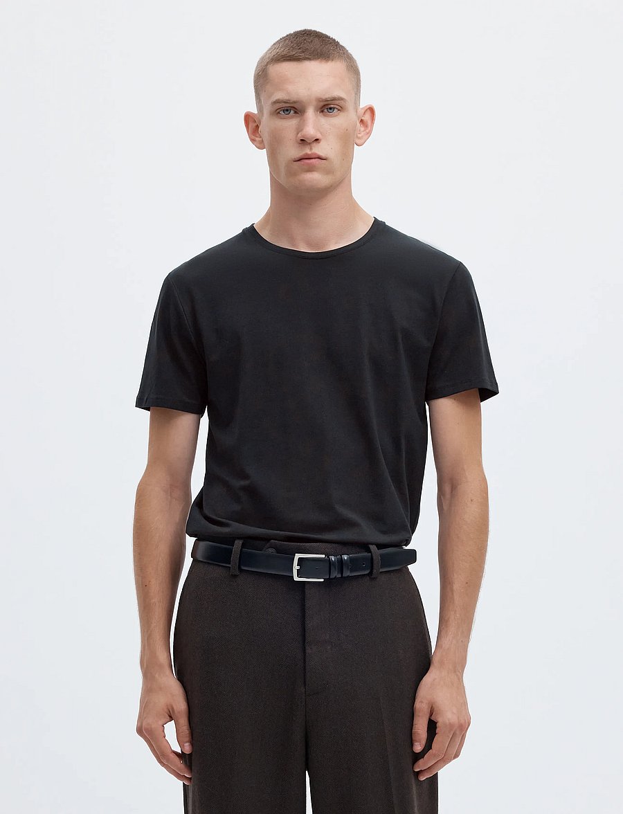 Selected - SLMNEWPIMA SS O-NECK TEE NOOS - kurzärmelige t-shirts - black - 0