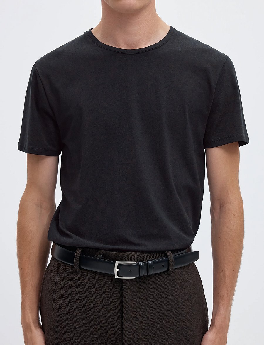 Selected - SLMNEWPIMA SS O-NECK TEE NOOS - kurzärmelige t-shirts - black - 5