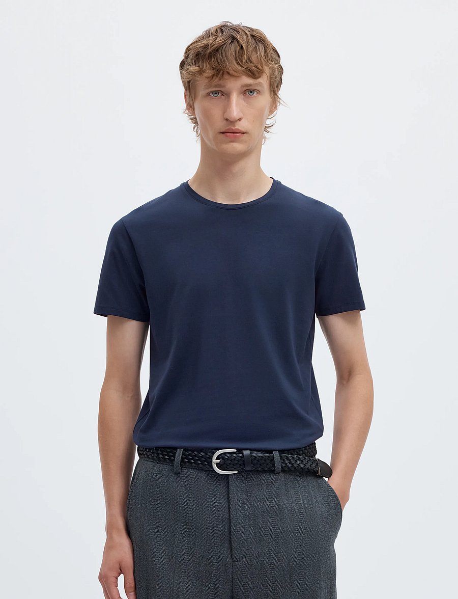 Selected - SLMNEWPIMA SS O-NECK TEE NOOS - kortärmade t-shirts - navy blazer - 0