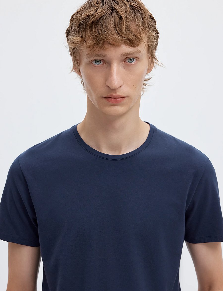 Selected - SLMNEWPIMA SS O-NECK TEE NOOS - kortärmade t-shirts - navy blazer - 5