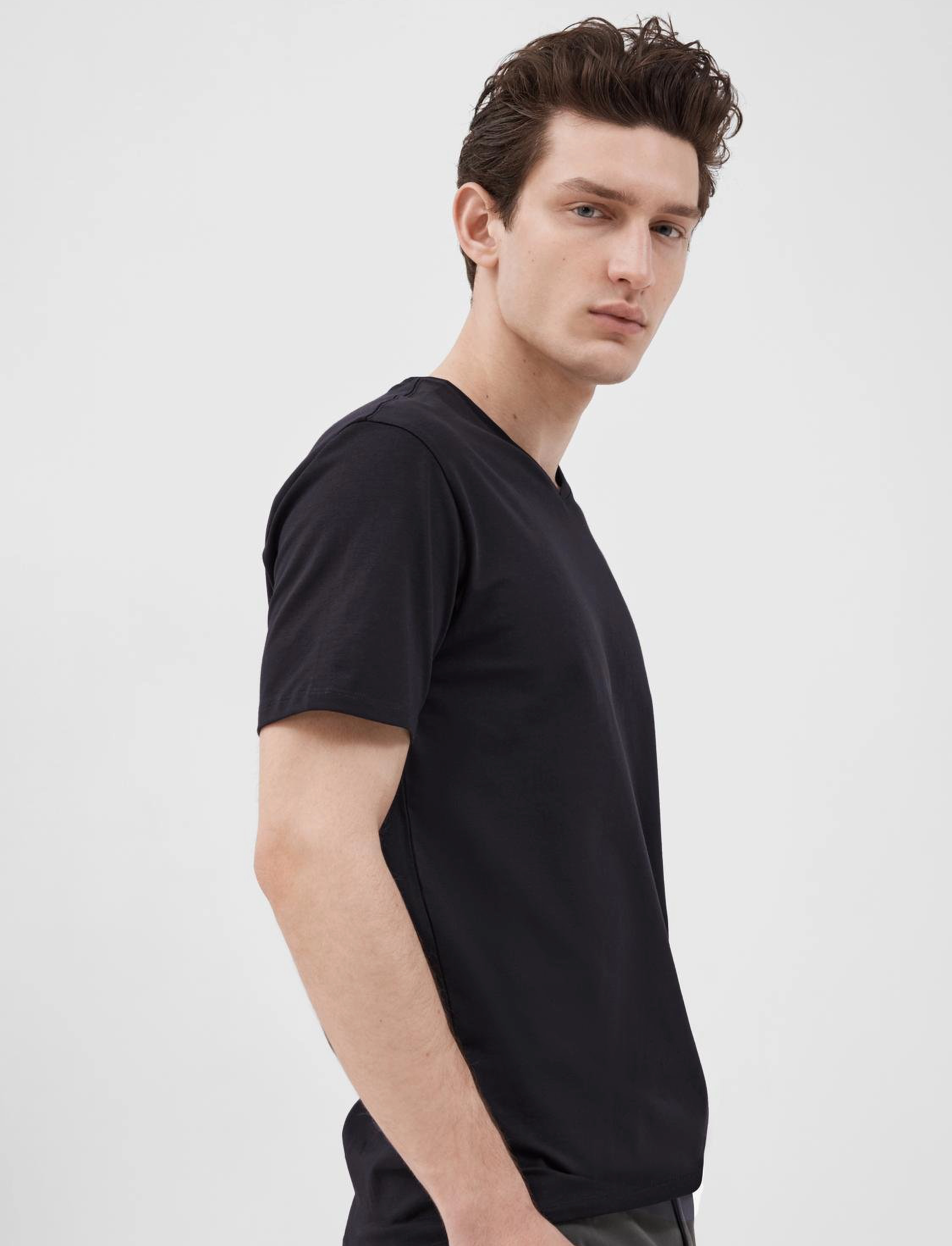Selected - SLMNEWPIMA SS V-NECK TEE NOOS - laveste priser - black - 4