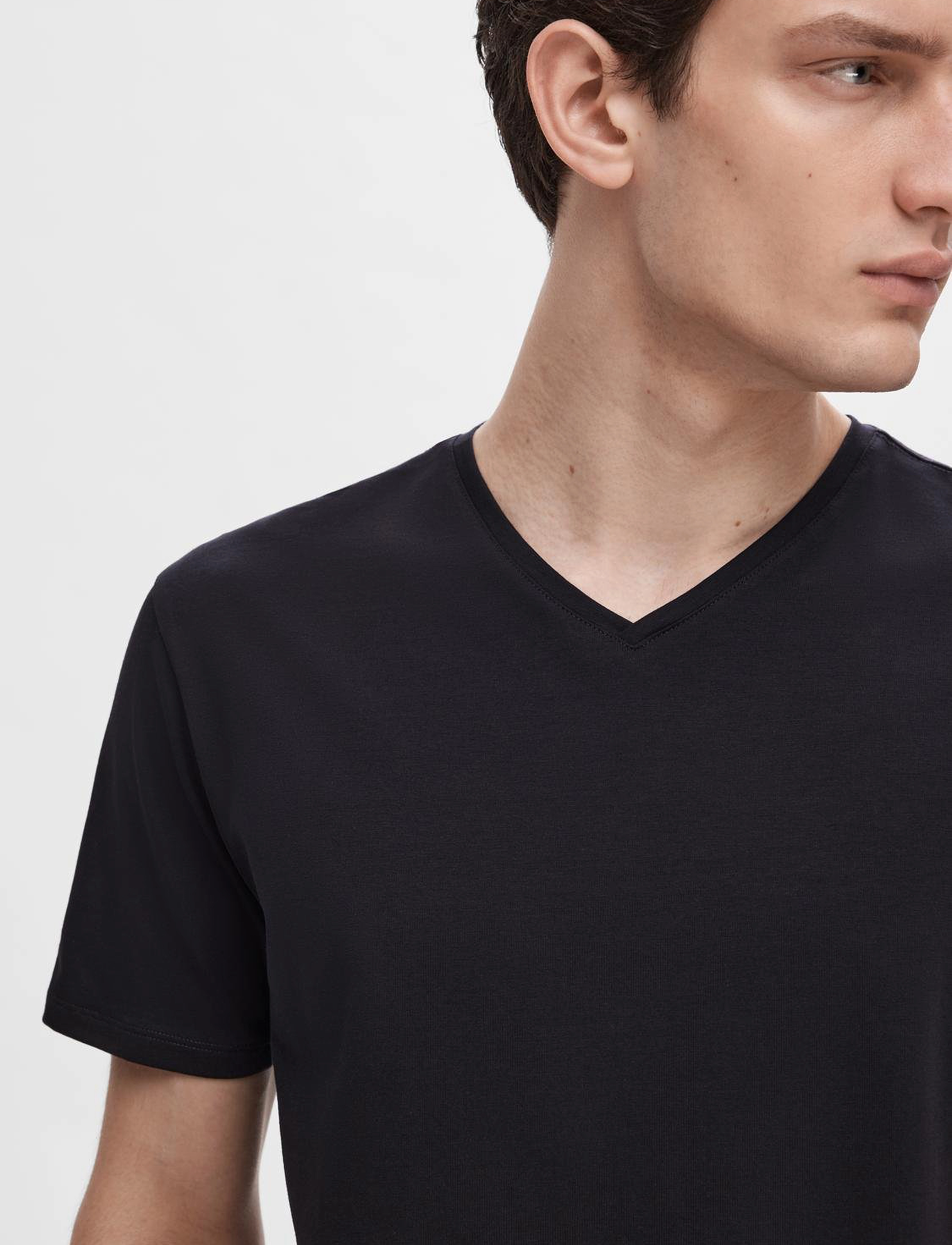 Selected - SLMNEWPIMA SS V-NECK TEE NOOS - laveste priser - black - 5