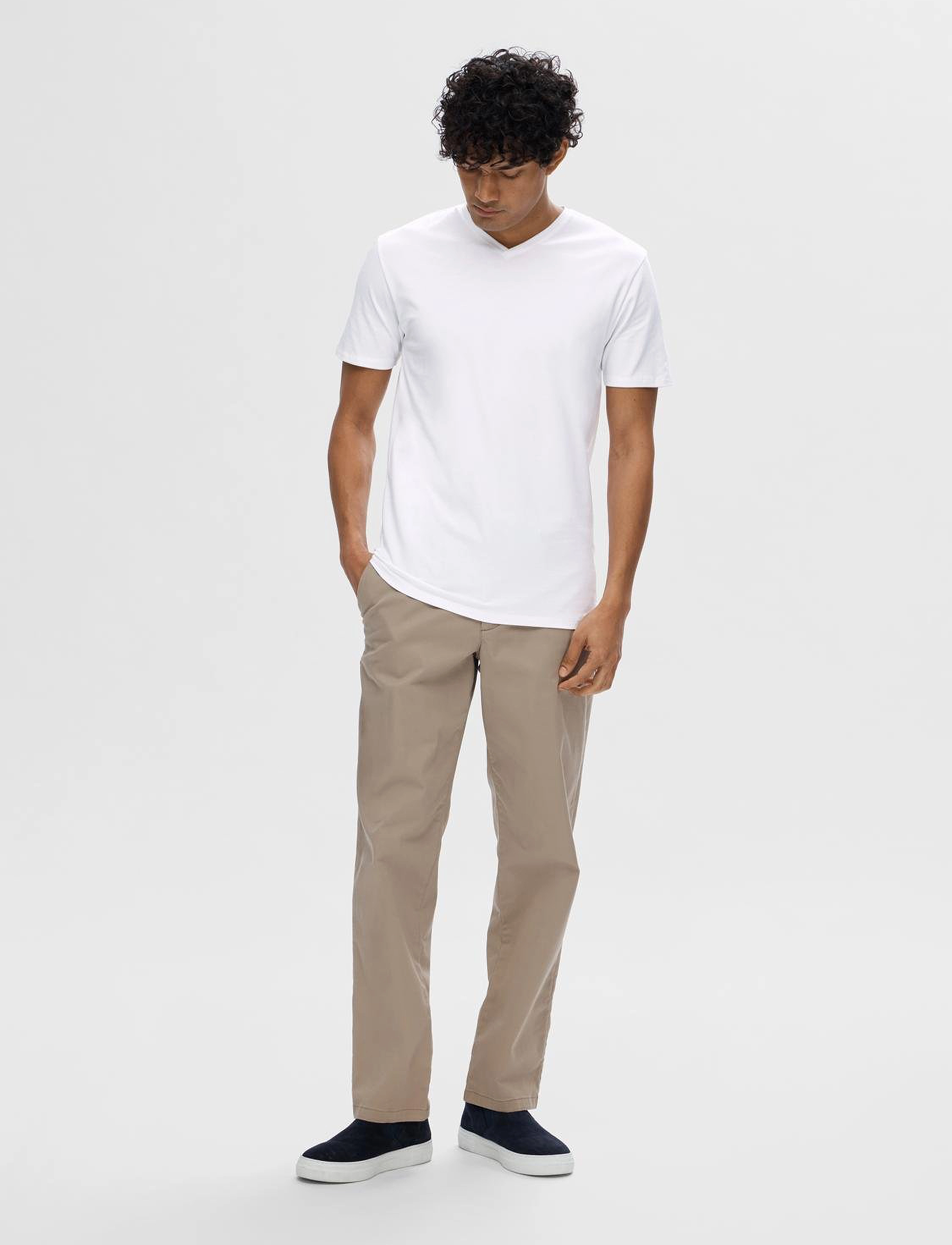 Selected - SLMNEWPIMA SS V-NECK TEE NOOS - die niedrigsten preise - bright white - 4