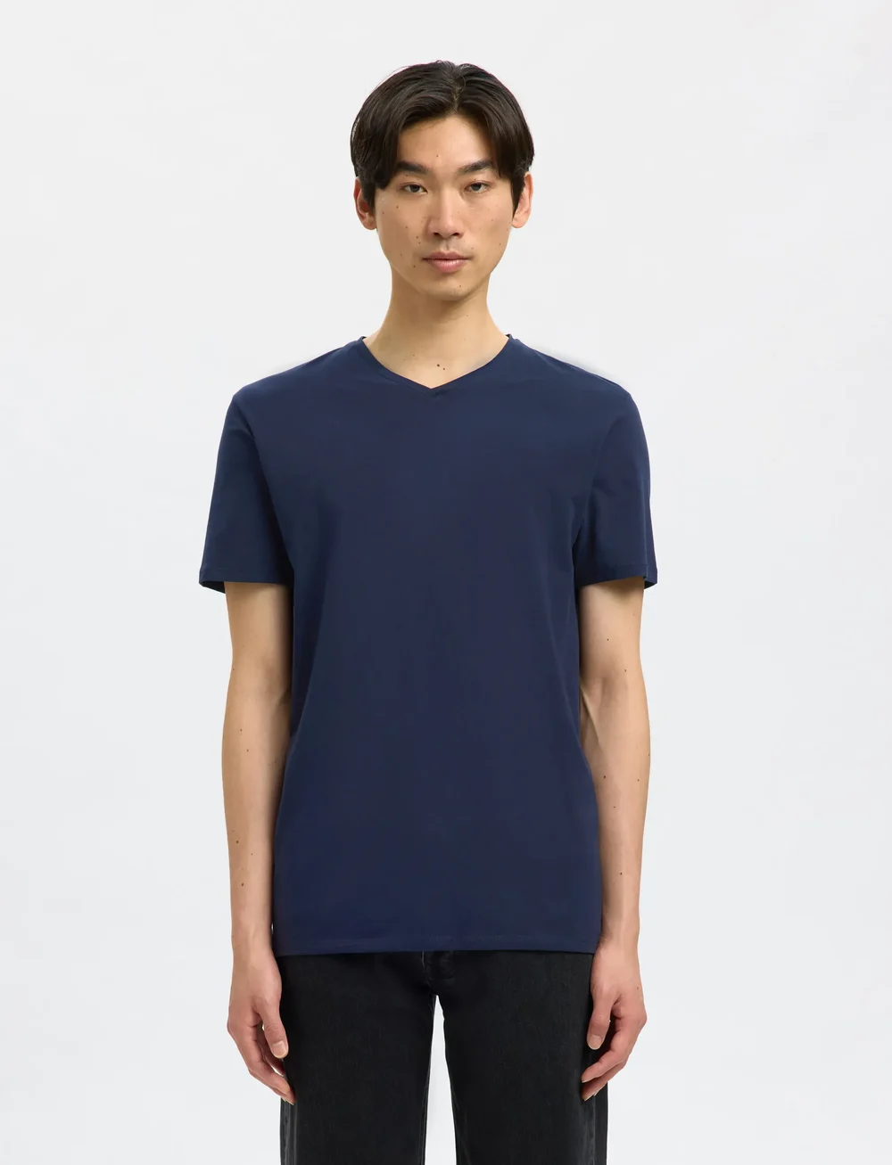 Selected - SLHNEWPIMA SS V-NECK TEE NOOS - t-shirts med v-hals - navy blazer - 0