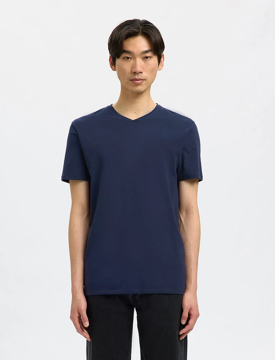 Selected - SLMNEWPIMA SS V-NECK TEE NOOS - t-shirts mit v-ausschnitt - navy blazer - 0