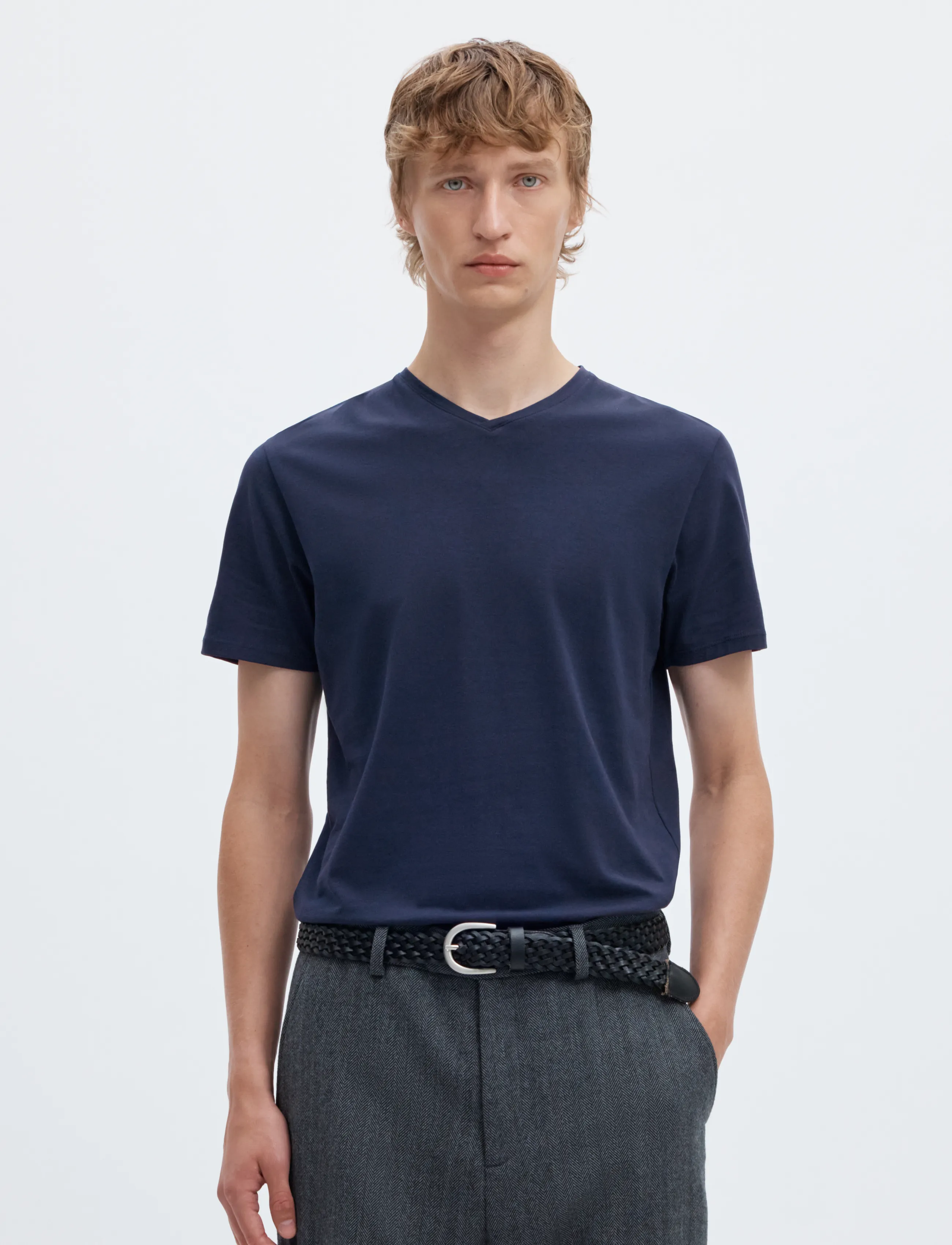 Selected SLMNEWPIMA SS V-NECK TEE NOOS - Riided - NAVY BLAZER / navy